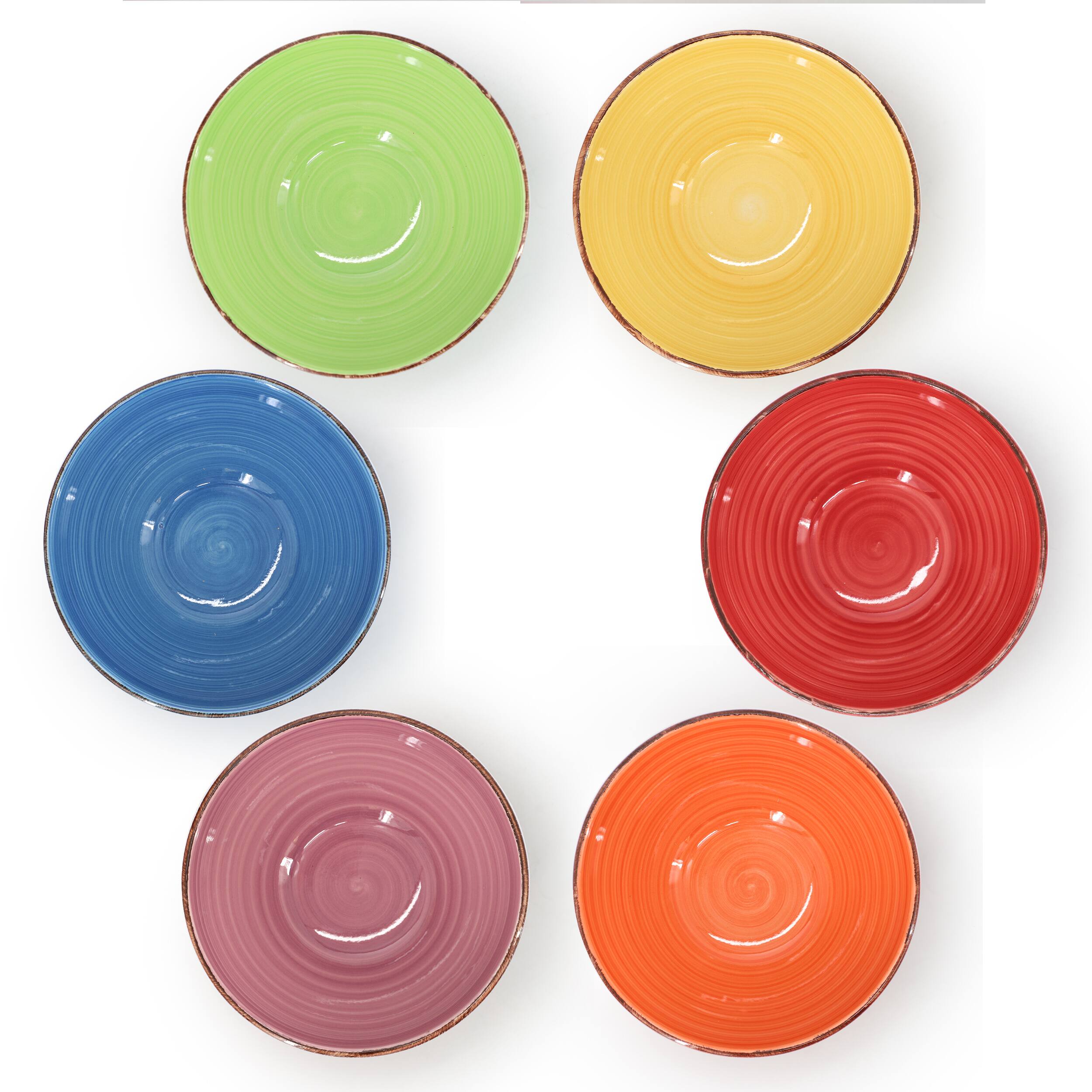 Back. Elama - Elama Color Ridge 6.25 Inch 6 Piece Round Stoneware Assorted Bowl Set - Multi.