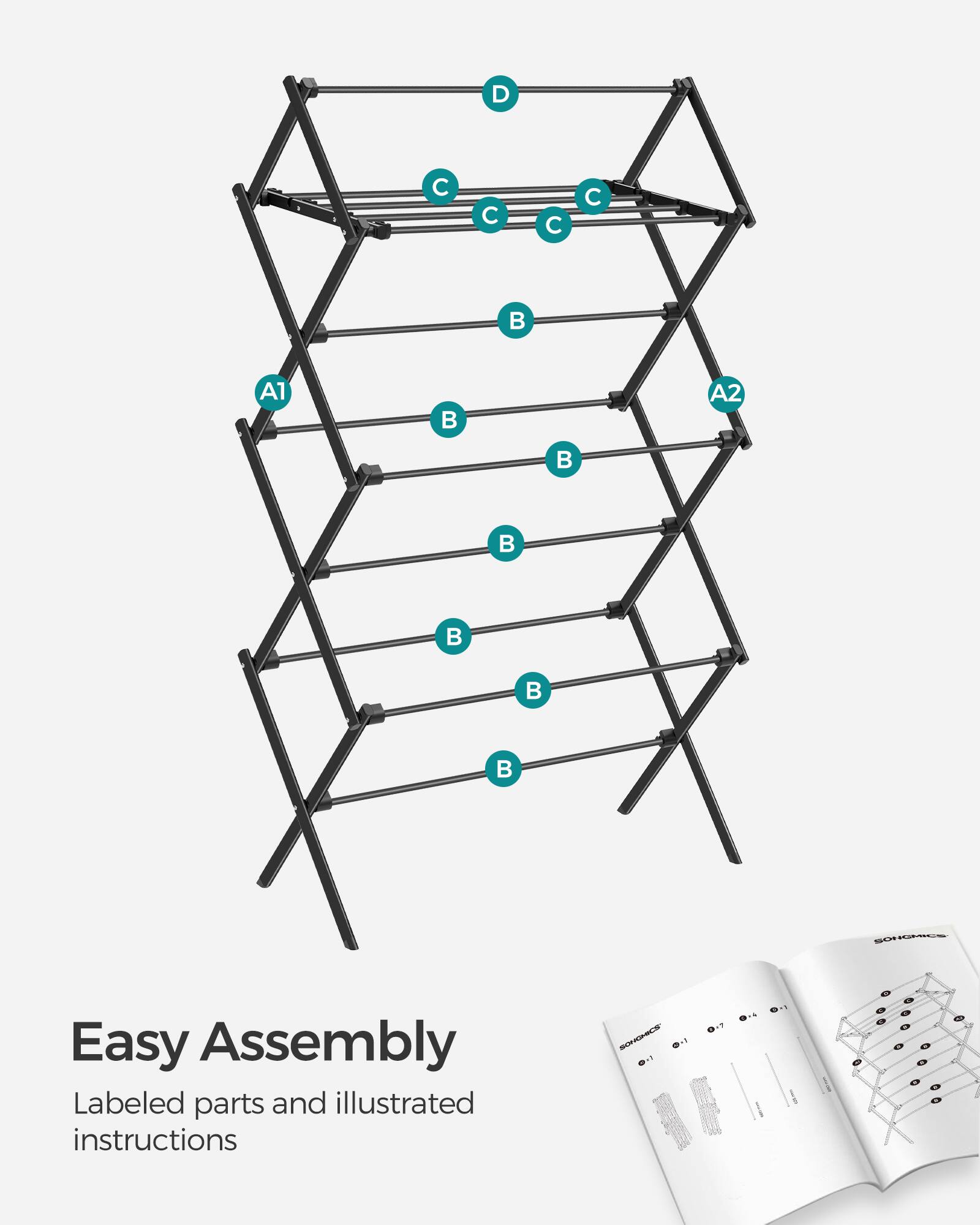 D C C C C  
A1  A2  

Easy Assembly  
Labeled parts and illustrated instructions  

M.1 BI. 1
