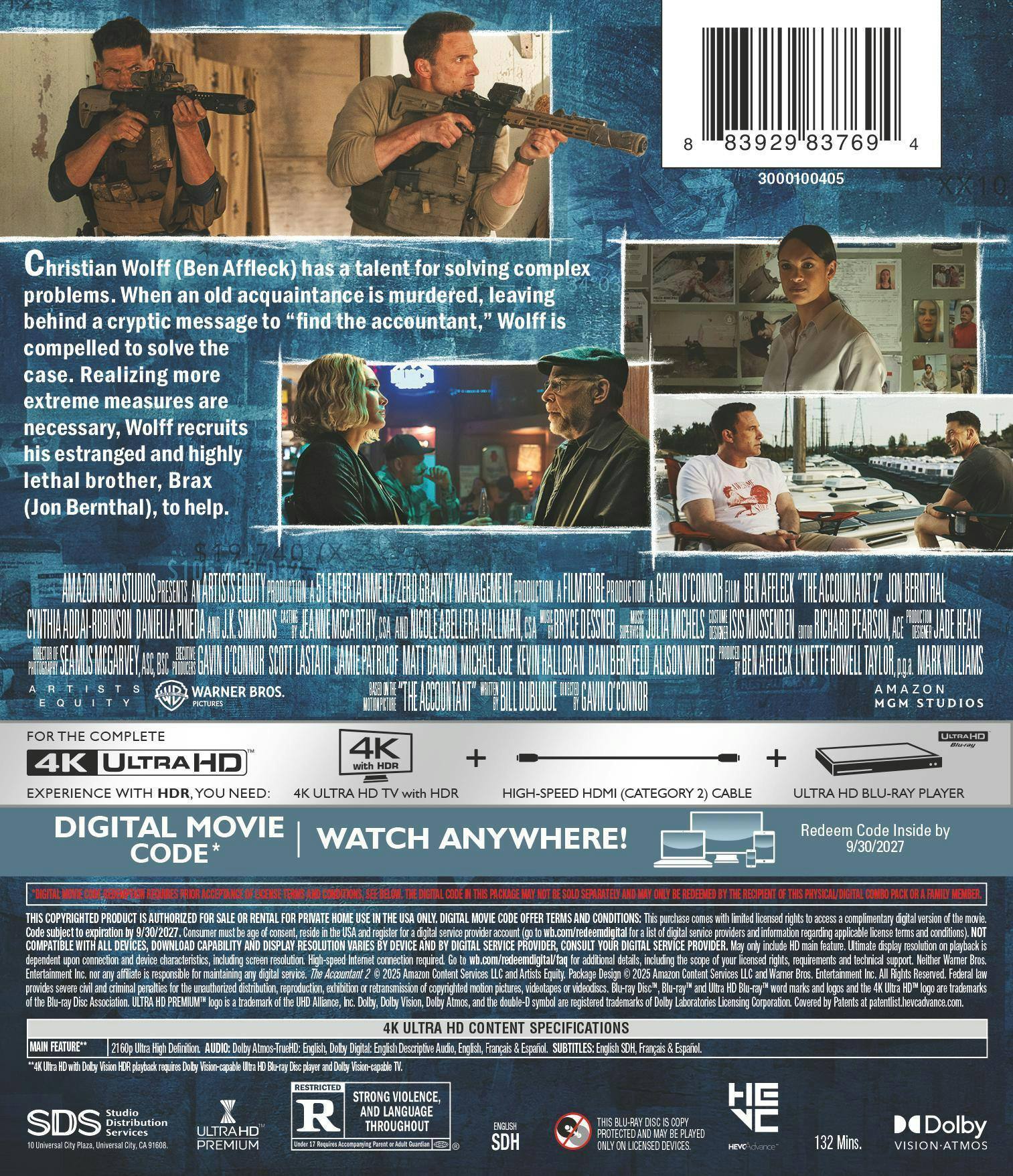 Back. The Accountant 2   - 4K Blu-Ray.