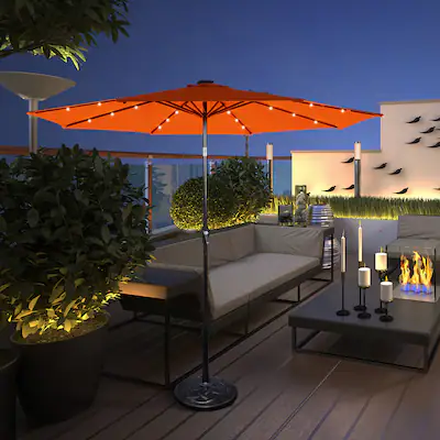 10 ft Patio Solar Umbrella with Crank and LED Lights-Orange | Costway 10 ft Patio Solar Umbrella with Crank and LED Lights-Orange | Costway