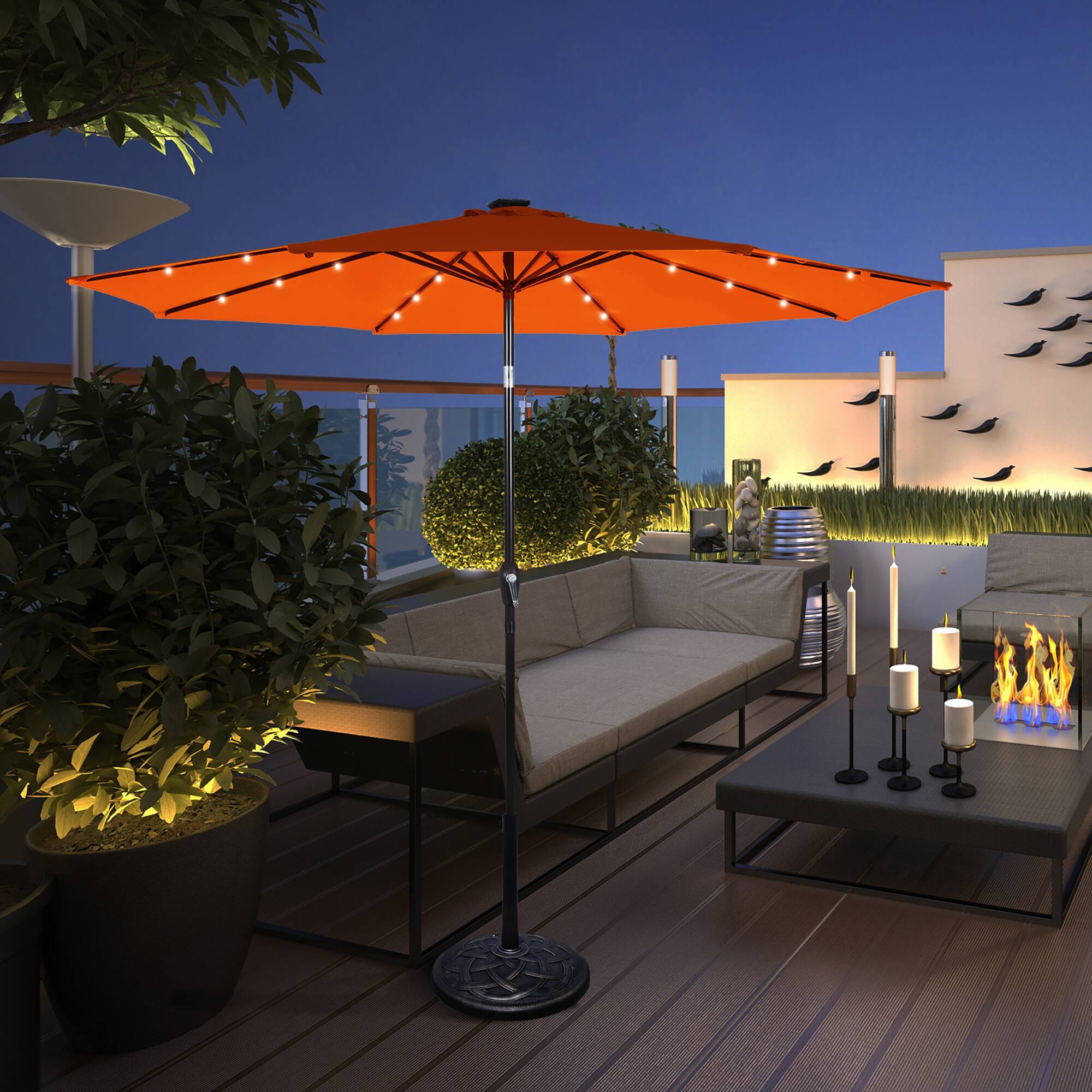 Alt View 8. Costway - 10FT Patio Solar Umbrella LED Patio Market Steel Tilt W/Crank Outdoor New - Orange.