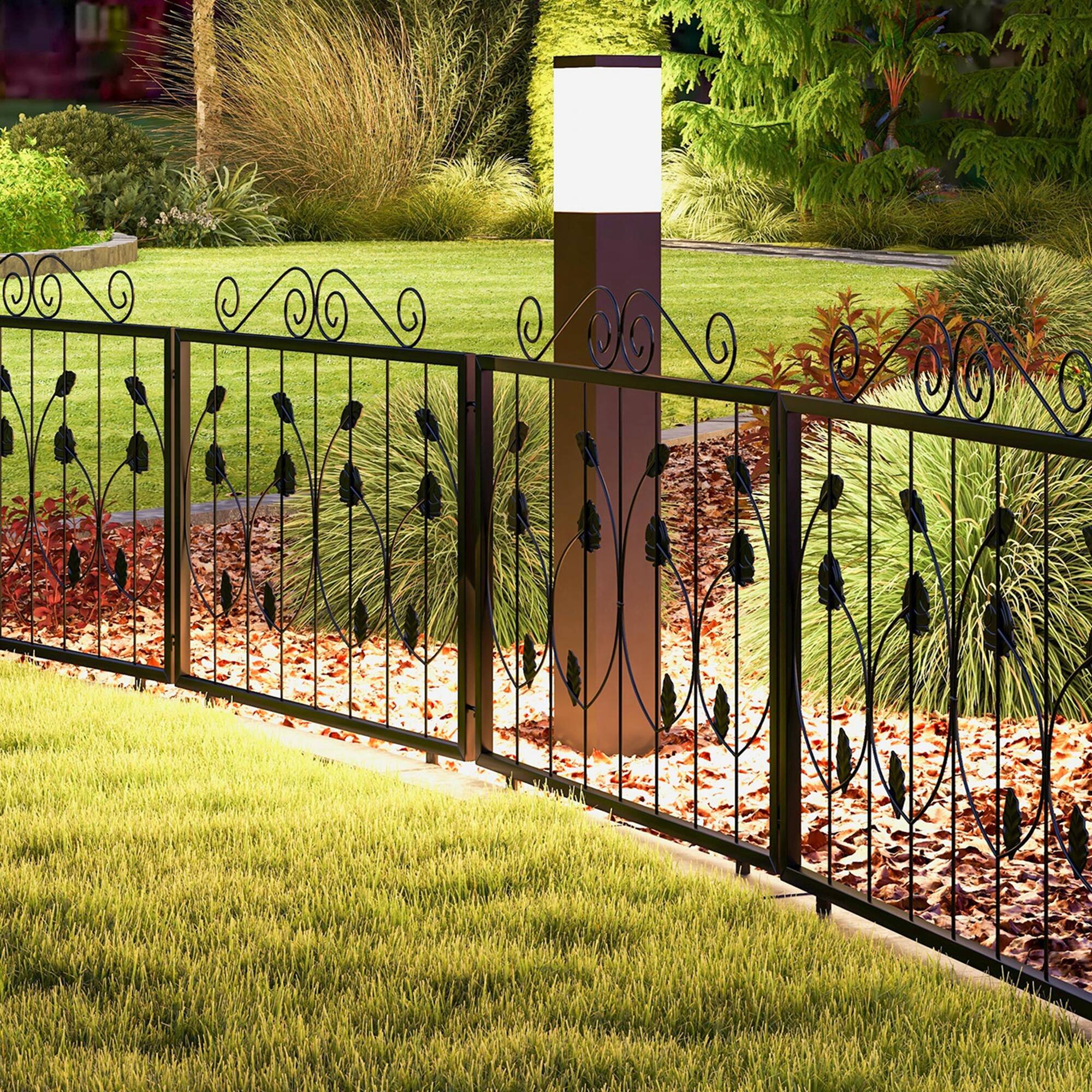 Alt View 4. Costway - Decorative Garden Fence with 8 Panels Outdoor Animal Barrier Landscape Border - Black.