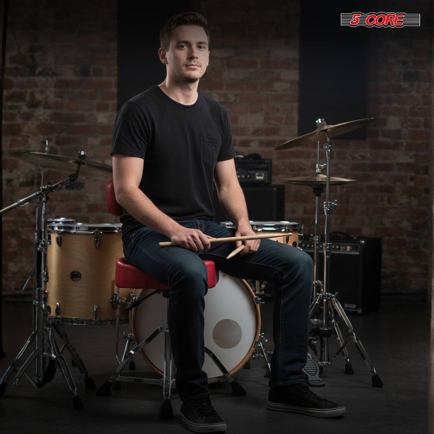 Alt View 5. 5 CORE - 5 Core Drum Throne w Backrest 4" Padded Stool Adjustable 24.5" Drummer Chair w 441Lb Capacity - Pink.