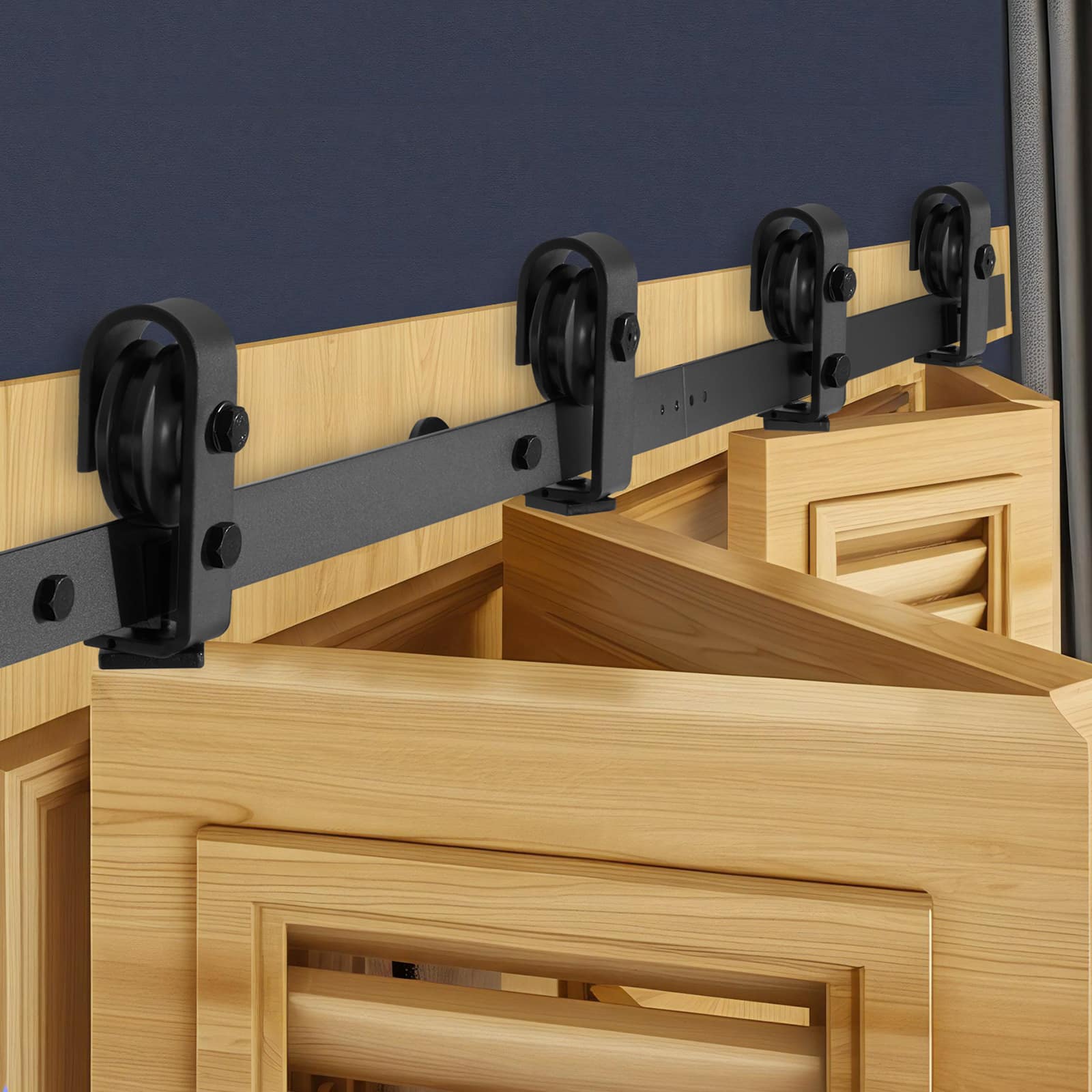 VEVOR - Bi-Folding Sliding Barn Door Hardware Track Kit, 52" Top Mount Track Kit, Slide Smoothly & Quietly, Easy to Install - Black