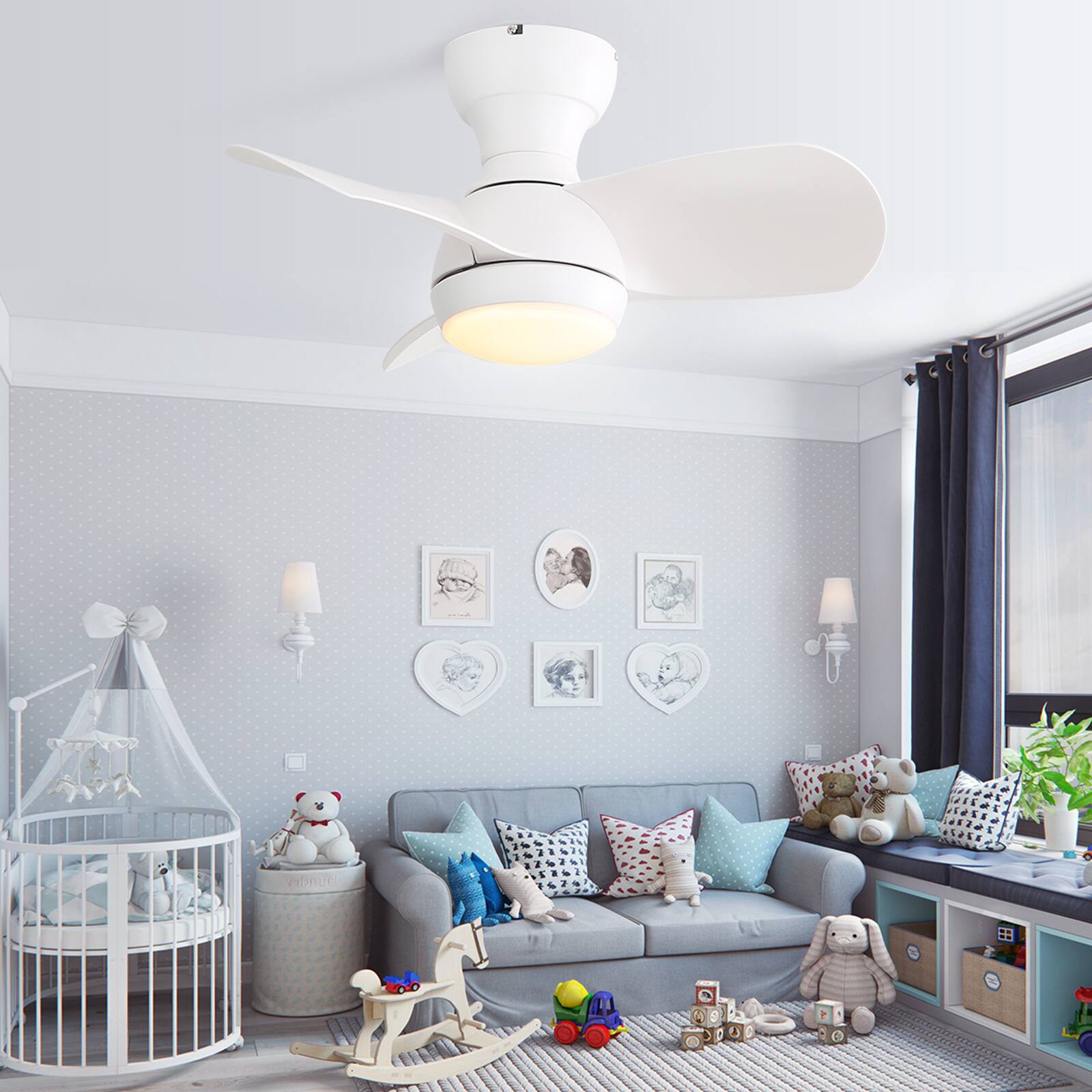 Alt View 4. Sofucor - 23'' Low Profile Ceiling Fans with Lights and Remote 3 Reversible ABS Blades 6 Speeds for Bedroom Kids Room Dining Room - White.