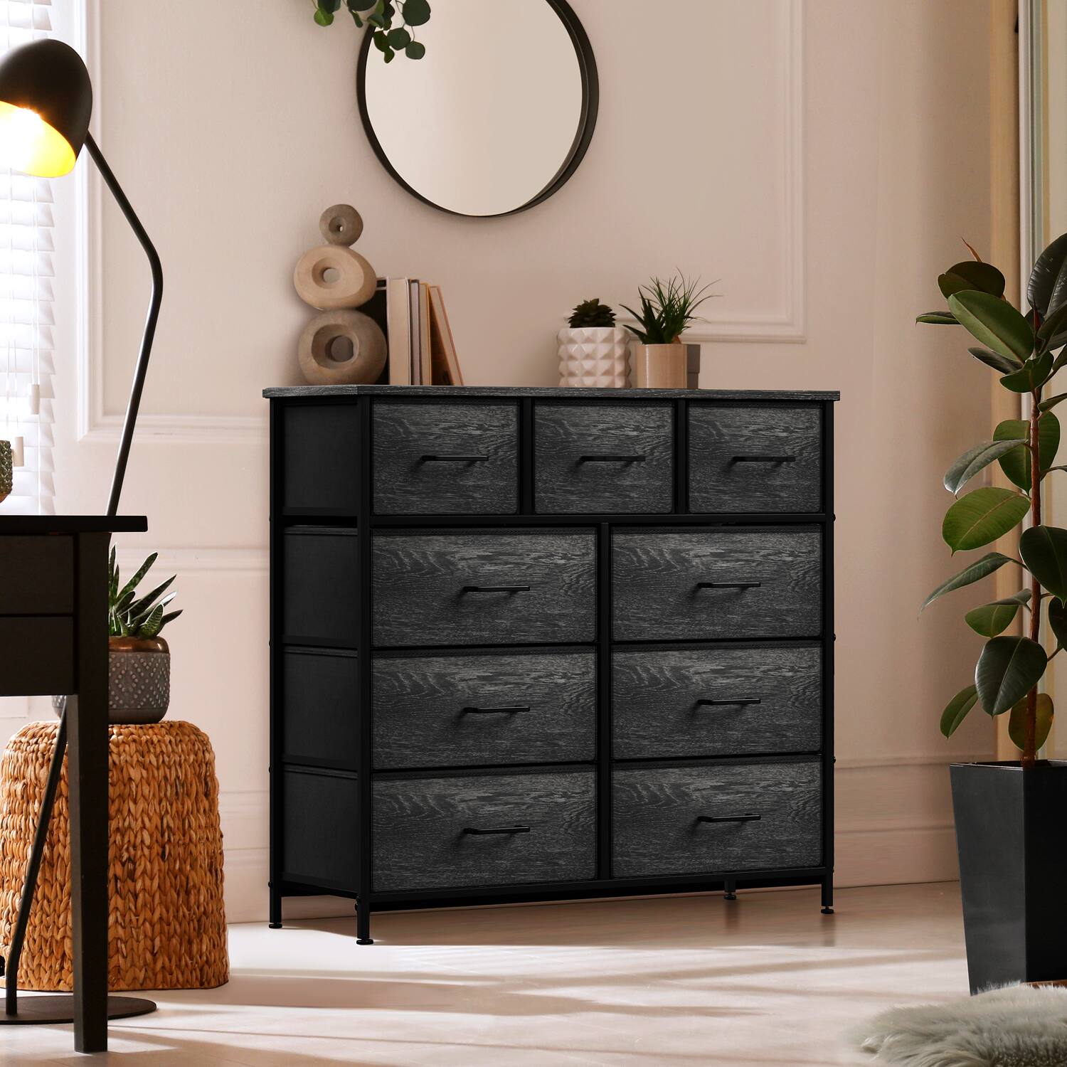 Alt View 2. Sorbus - Sorbus 9 Drawers Dresser - Furniture Storage for Bedroom, Closet, and More - Steel Frame, Wood Top, Fabric Bins - Rustic black.