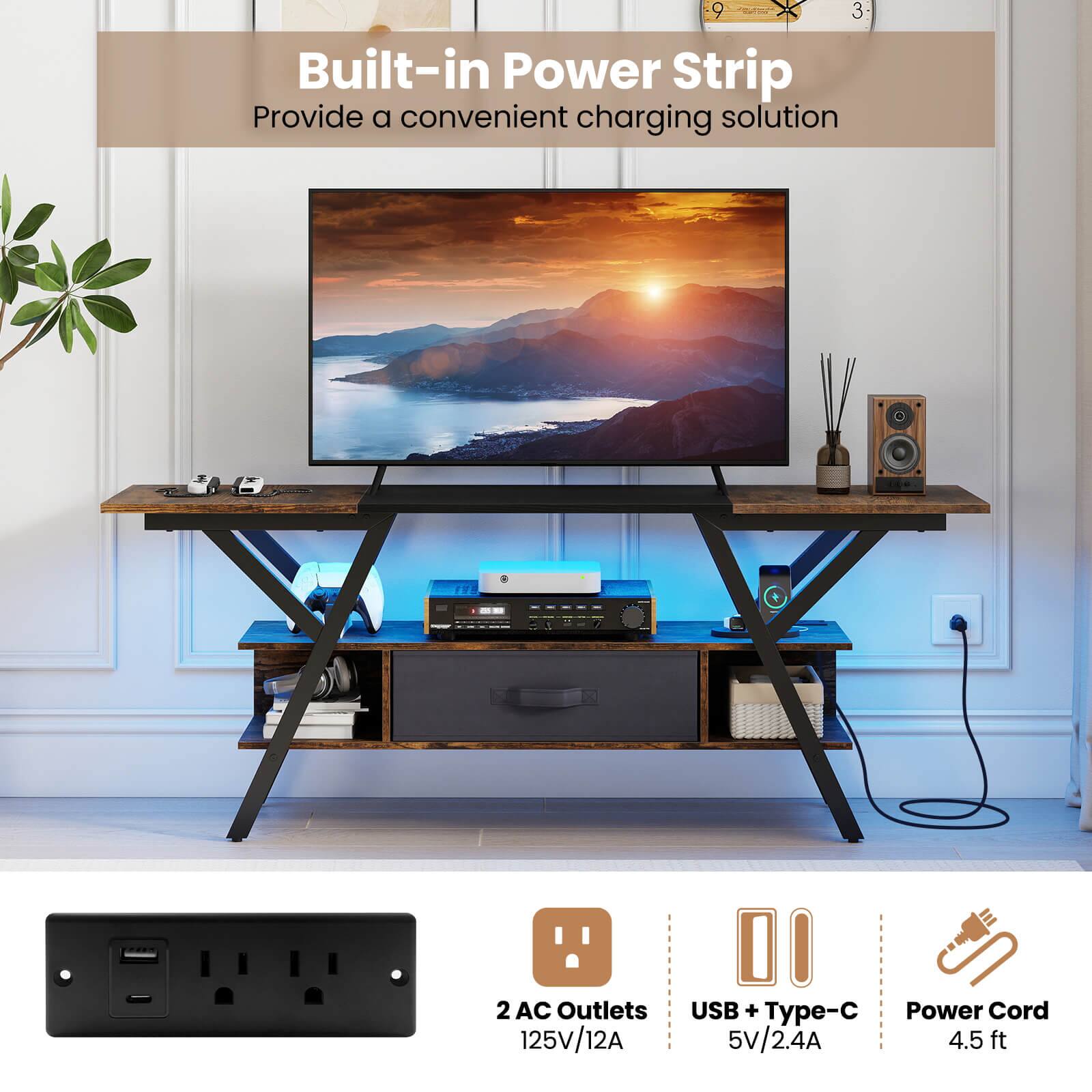 3 Built-in Power Strip Provide a convenient charging solution
2 AC Outlets 125V/12A
USB + Type-C Power Cord 5V/2.4A 4.5 ft