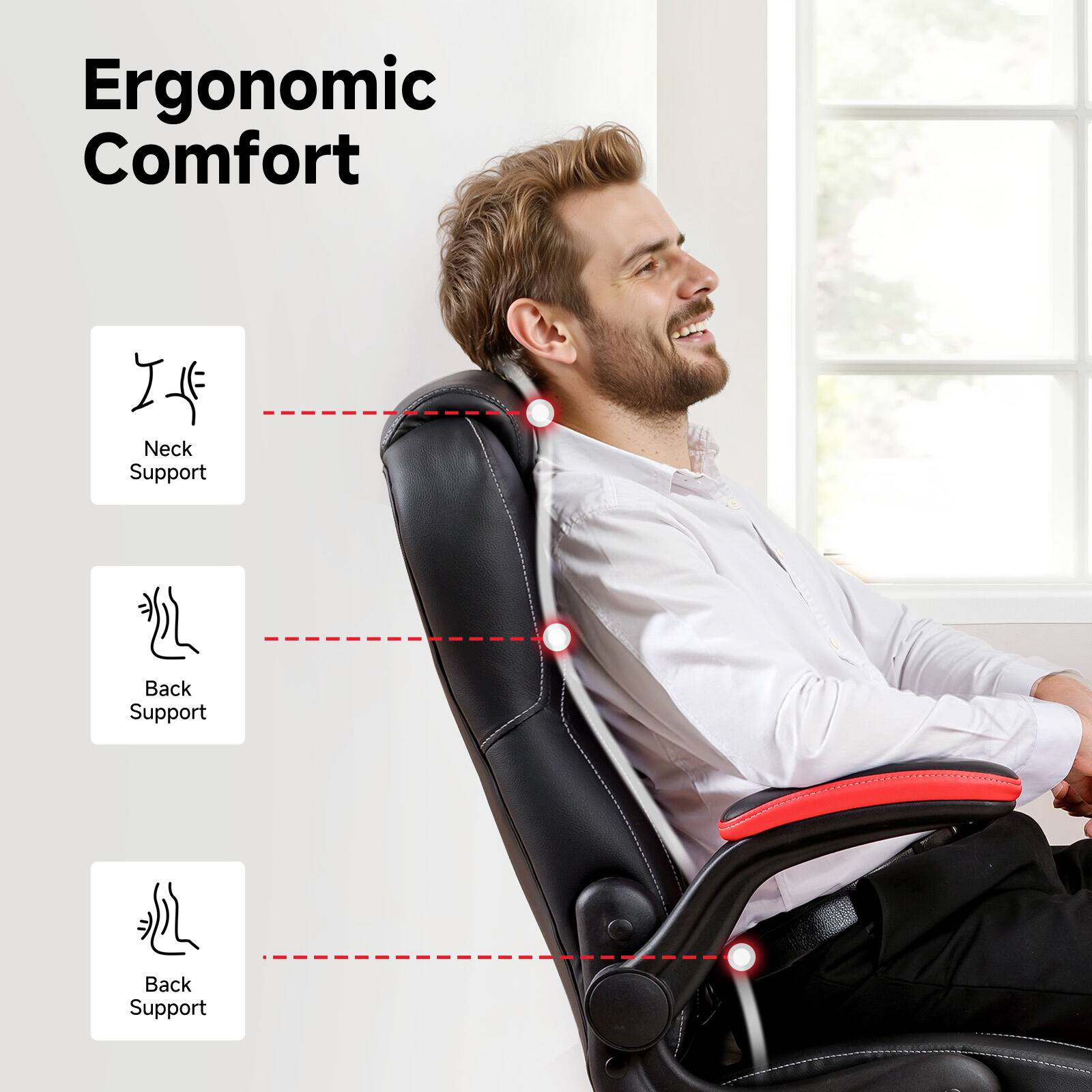 Ergonomic Comfort, Neck Support, Back Support, Back Support