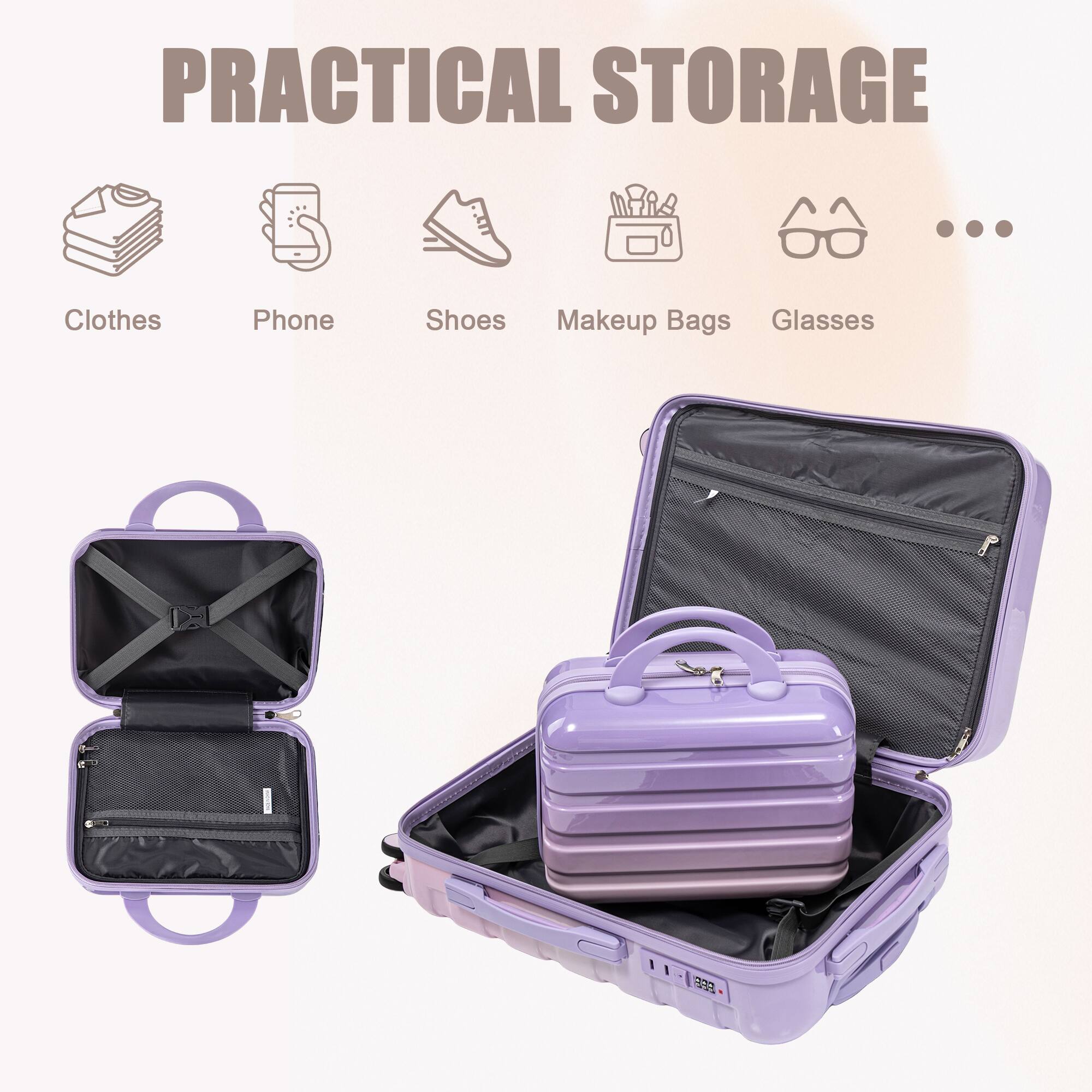 PRACTICAL STORAGE
Clothes
Phone
Shoes
Makeup Bags
Glasses