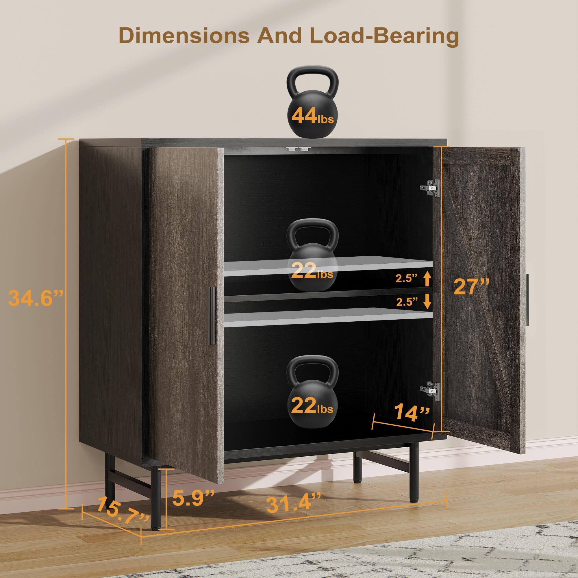 Dimensions And Load-Bearing

44lbs
34.6"
22lbs
2.5" 2.5"
27"
22lbs
14"
5.9" 15.7"
31.4"