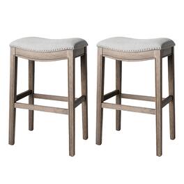 Maven Lane - Adrien Saddle Bar Stool Finish with Ash Grey Fabric Upholstery, Set of 2 - Reclaimed Oak