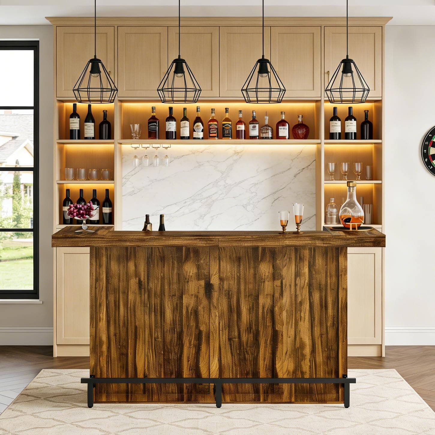 Tribesigns 70.9 Inch Extra Long Home Bar Table with Storage Shelves and ...