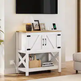 PO3TICJUNKI3 - Farmhouse Entryway Table Console With Power Outlet Coffee Bar Cabinet Sofa And Storage Shelf For Hallway Ki - Default