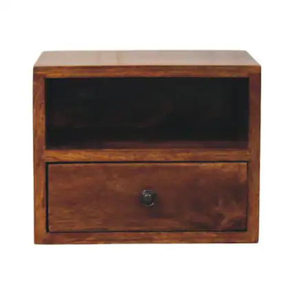 Front. Artisan Furniture - Artisan Furniture Solid Wood Solis 1-Drawer Chestnut Wall Mounted Nightstand, 1 open-slot, Brown - brown.