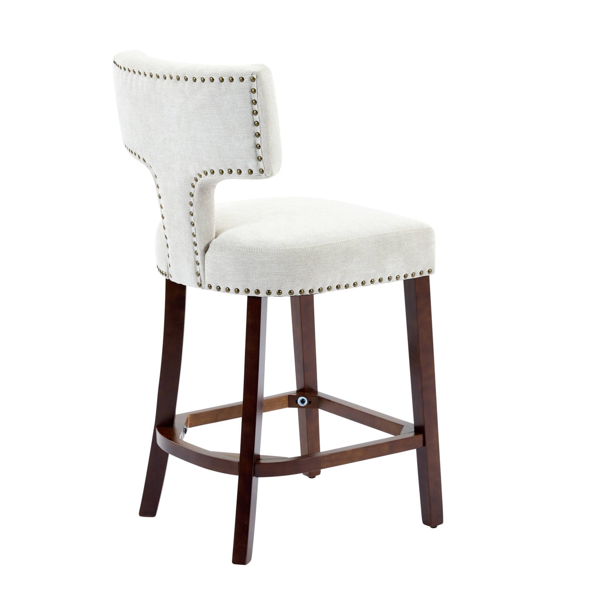 Alt View 2. GOODSILO - Modern Counter Height Bar Stools Set of 2, Farmhouse Upholstered Accent Chairs with Curved Backrest and Hardwood Frame - Beige.