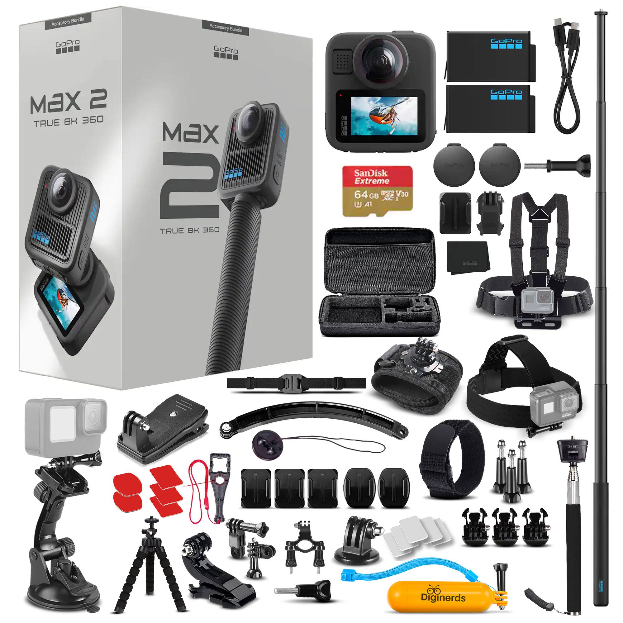 GoPro Max 2 TRUE 8K 360  
Accessory Bundle  
SanDisk Extreme 64GB U3 V30 A1  
Diginerds