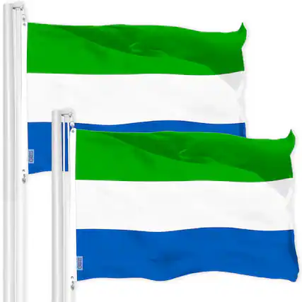 Front. G128 - 2-Pack Sierra Leone Flag โ 3x5 ft 150D Polyester, Brass Grommets. - Assorted Colors.