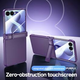 Dteck - Shockproof Case for Samsung Galaxy Z Flip8 with Hinge Kickstand, Rigid Plastic Cover Built-in Glass Screen Protector - Purple