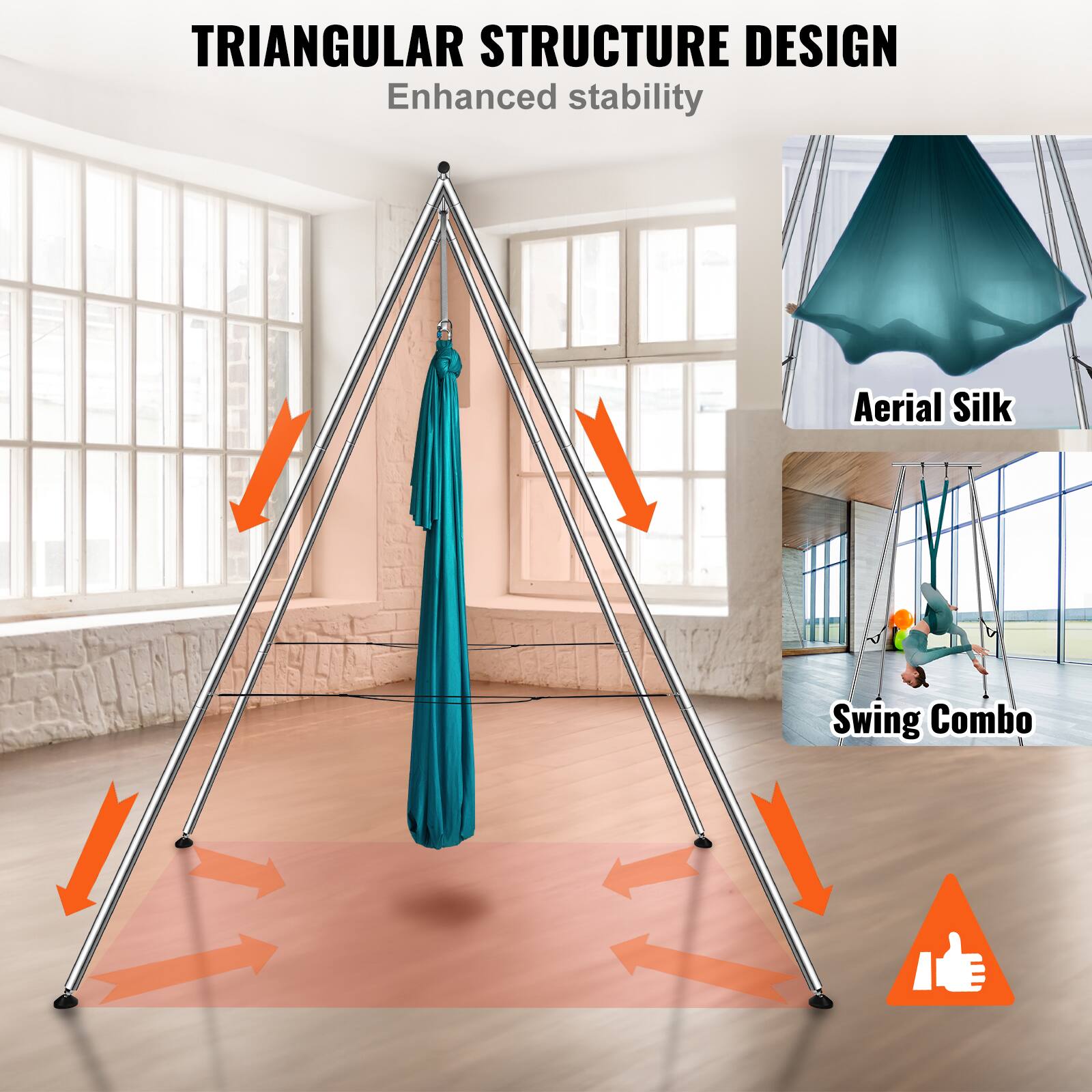 TRIANGULAR STRUCTURE DESIGN  
Enhanced stability  

Aerial Silk  
Swing Combo