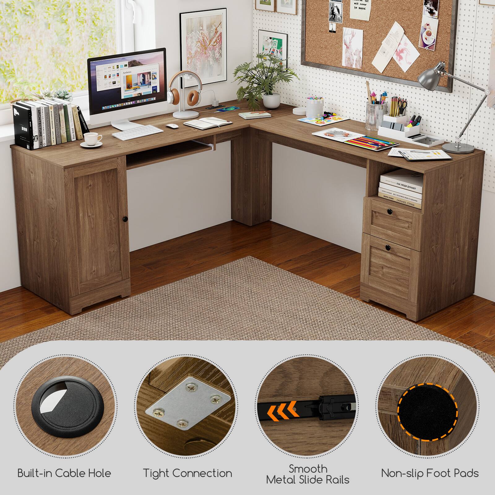 - Built-in Cable Hole
- Tight Connection
- Smooth Metal Slide Rails
- Non-slip Foot Pads