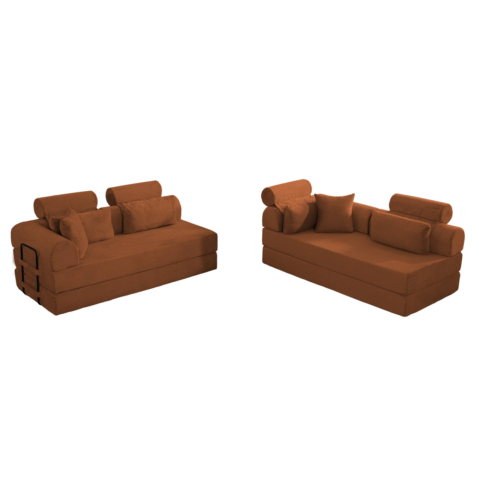 Alt View 2. Anysun - L-Shape Corduroy Modular Sectional Sofa - Minimalist Compressed Design, Unfolds into Bed, Space-Efficient - Orange.