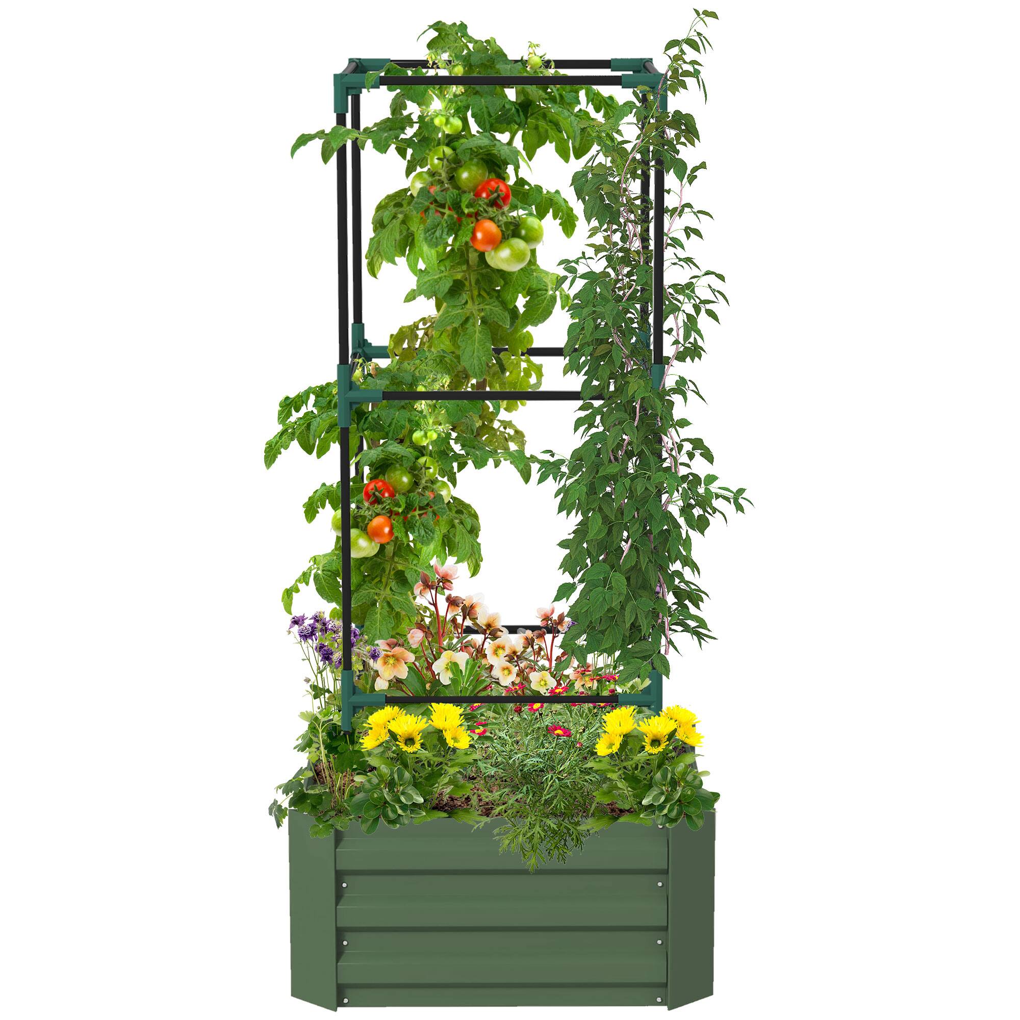 "Outsunny - Galvanized Raised Garden Bed, 55"" Tall Outdoor Planter Box with Trellis Tomato Cage and Open Bottom for Climbing Vines - Green" price history on PriceWatchPro