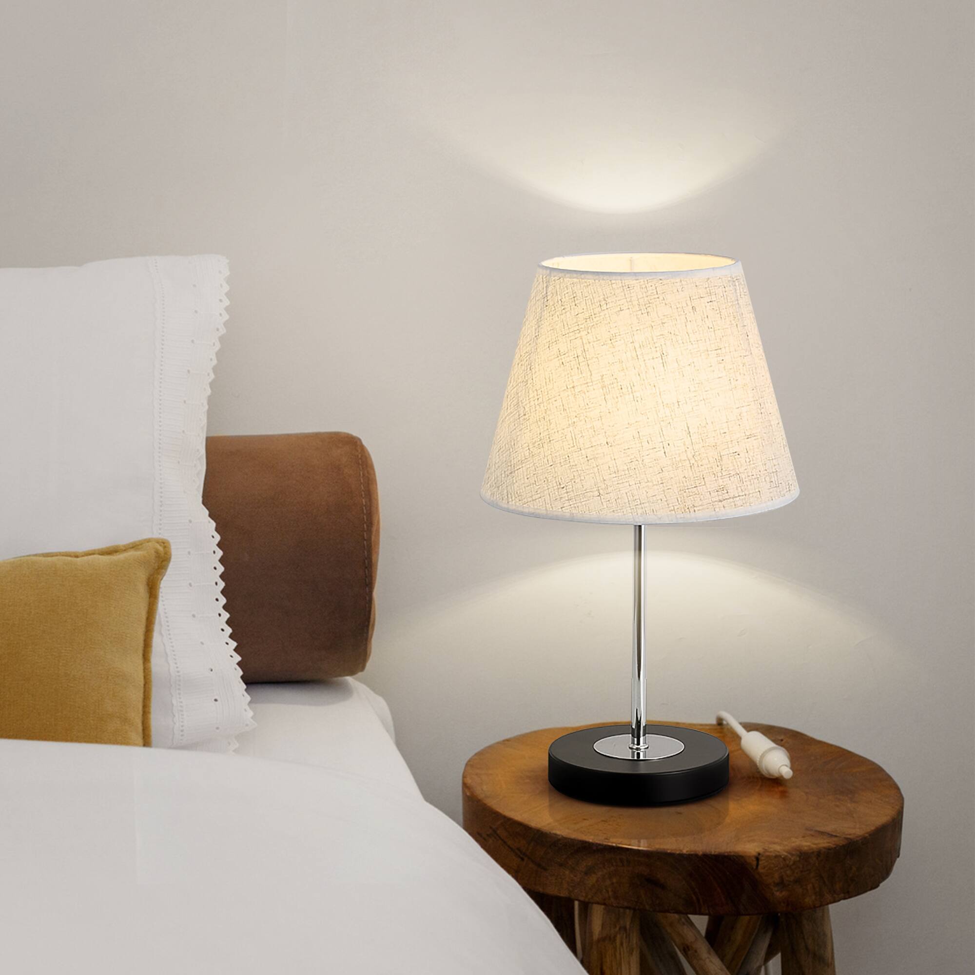 Alt View 1. Oumilen - 2-piece bedroom bedside table lamp with metal base linen lampshade table lamp.