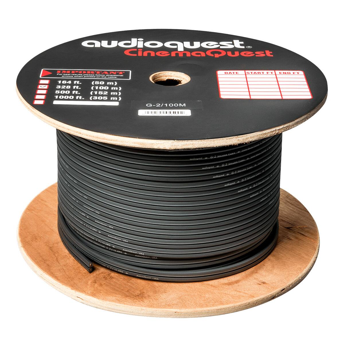 audioquest CinemaQuest
IMPORTANT
BEFORE CUTTING, CHECK LENGTH ON THE LABEL
164 ft. (50 m)
328 ft. (100 m)
500 ft. (152 m)
1000 ft. (305 m)
G-2/100M
DATE START FT END FT
G-2/100M