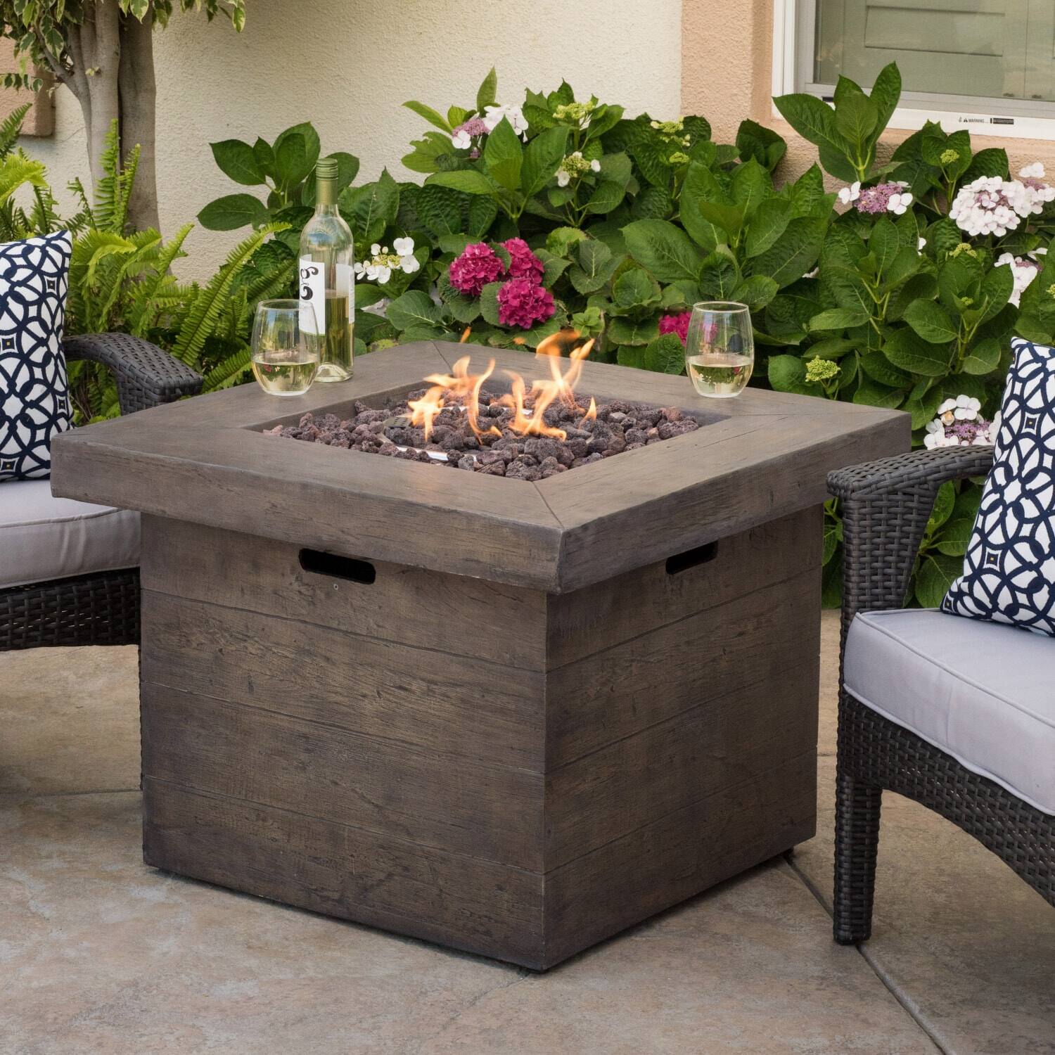 Angle. Lirago - 32" Brown Square Wood Fire Pit Table 40,000 BTU Outdoor Firepit for Patio Garden - Brown.