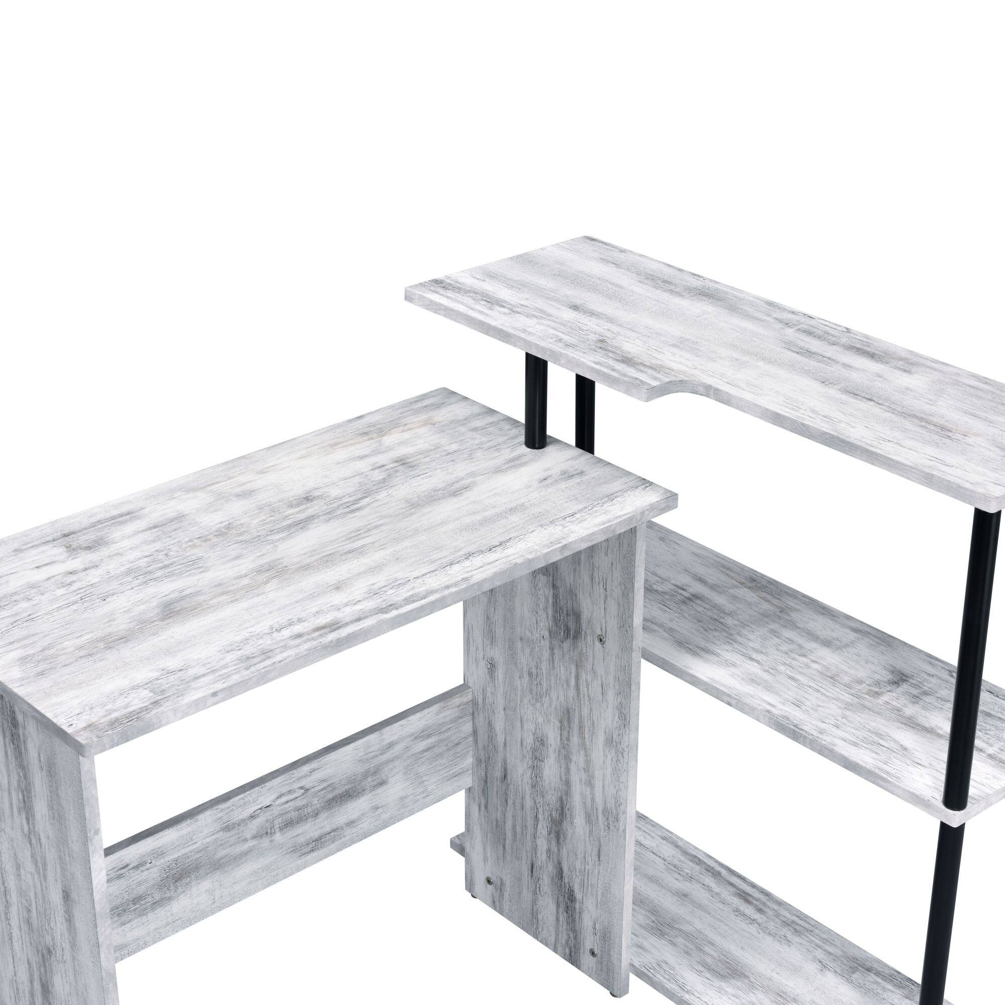 Alt View 3. GOODSILO - Contemporary L-Shaped Writing Desk with Storage Shelf, Three-Tier Organization for Home Office or Study Space - White.