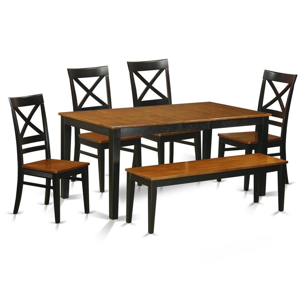 Front. East West Furniture - 6 PC Dining room set with bench-Kitchen Tables and 4 Dining Chairs Plus bench - Black & Cherry.