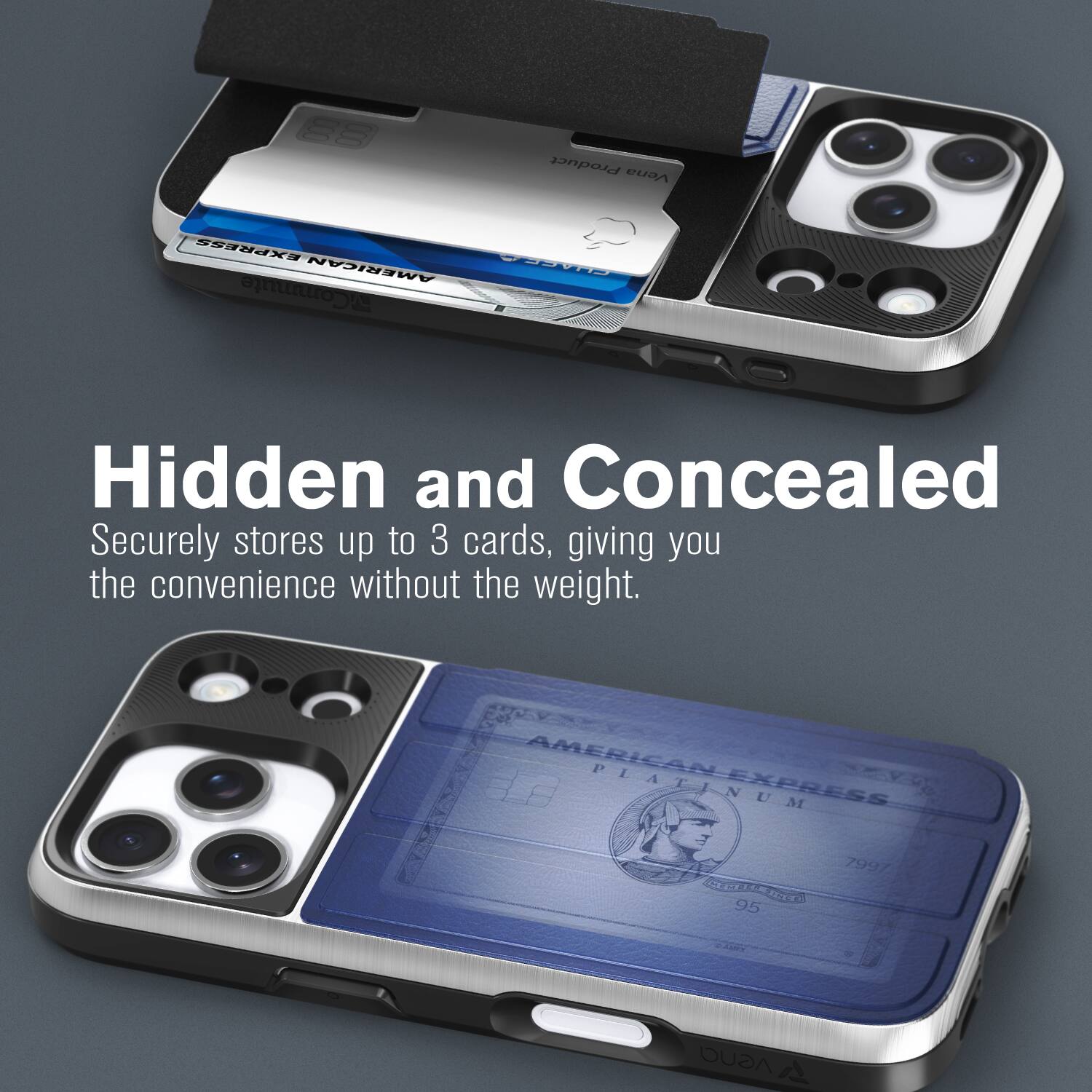 Hidden and Concealed  
Secures up to 3 cards, giving you the convenience without the weight.