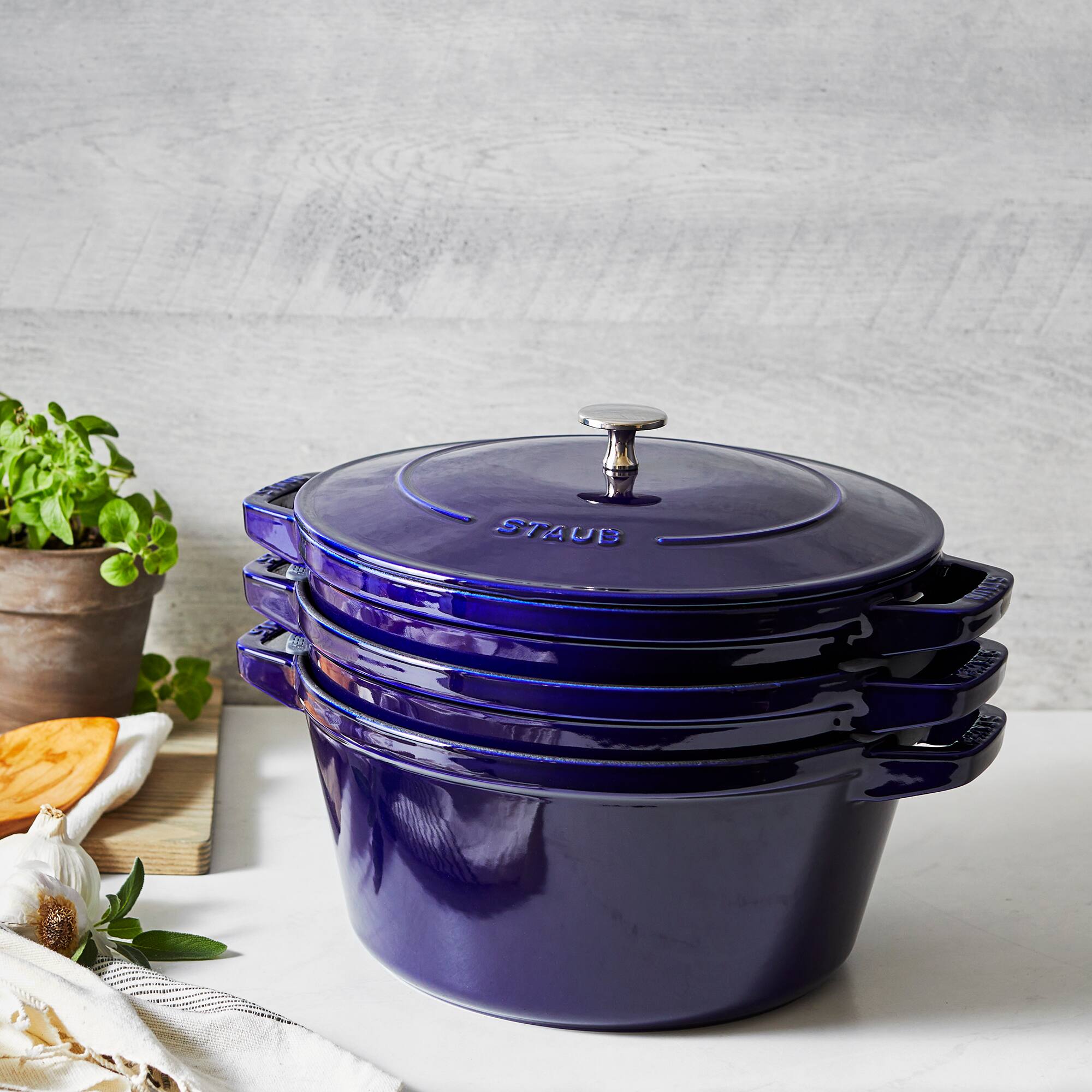 Staub Cast Iron Set 4 pc, Stackable Space Saving Cookware Set
