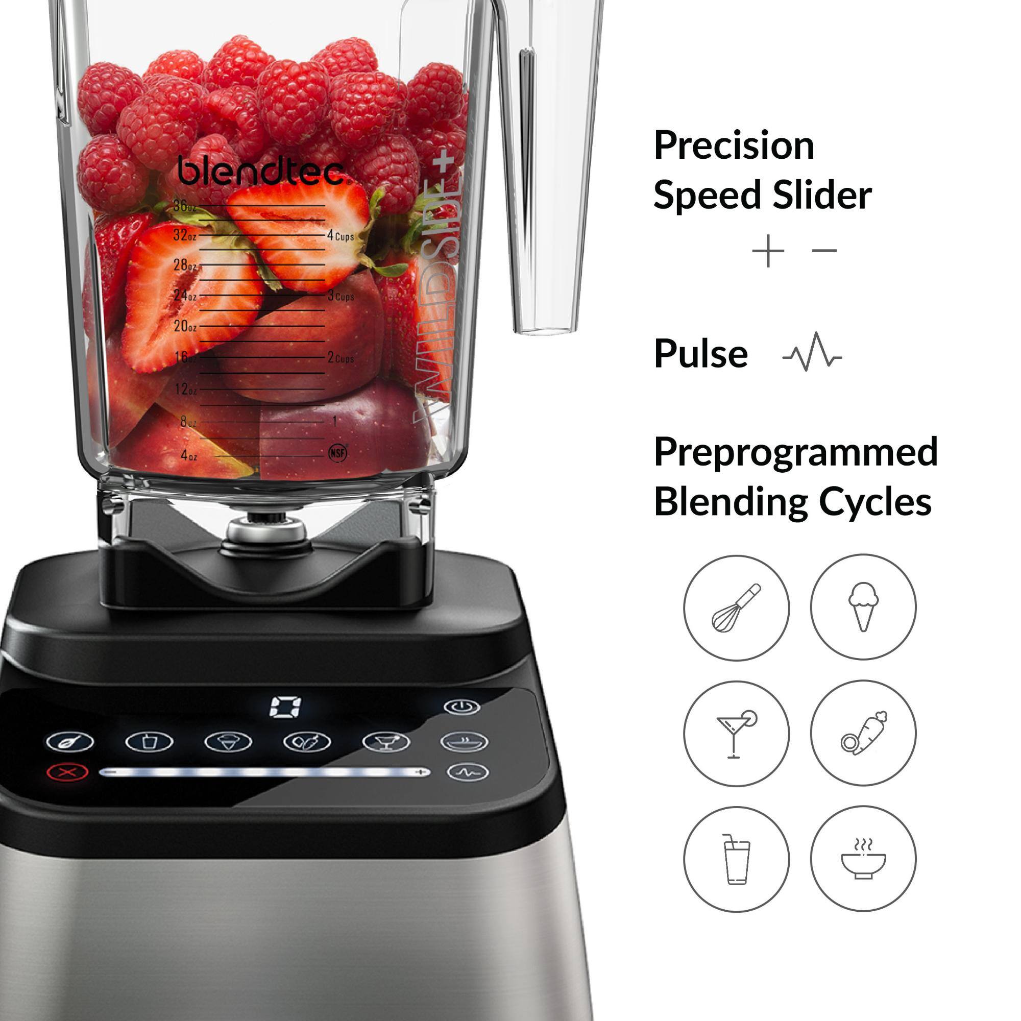 blendtec + 86 322 4Cups 28m 2412 20z L8 12 8. 3Cu 2Cuas WILDSIDE+ 4or NSF Precision Speed Slider + Pulse Preprogrammed Blending Cycles