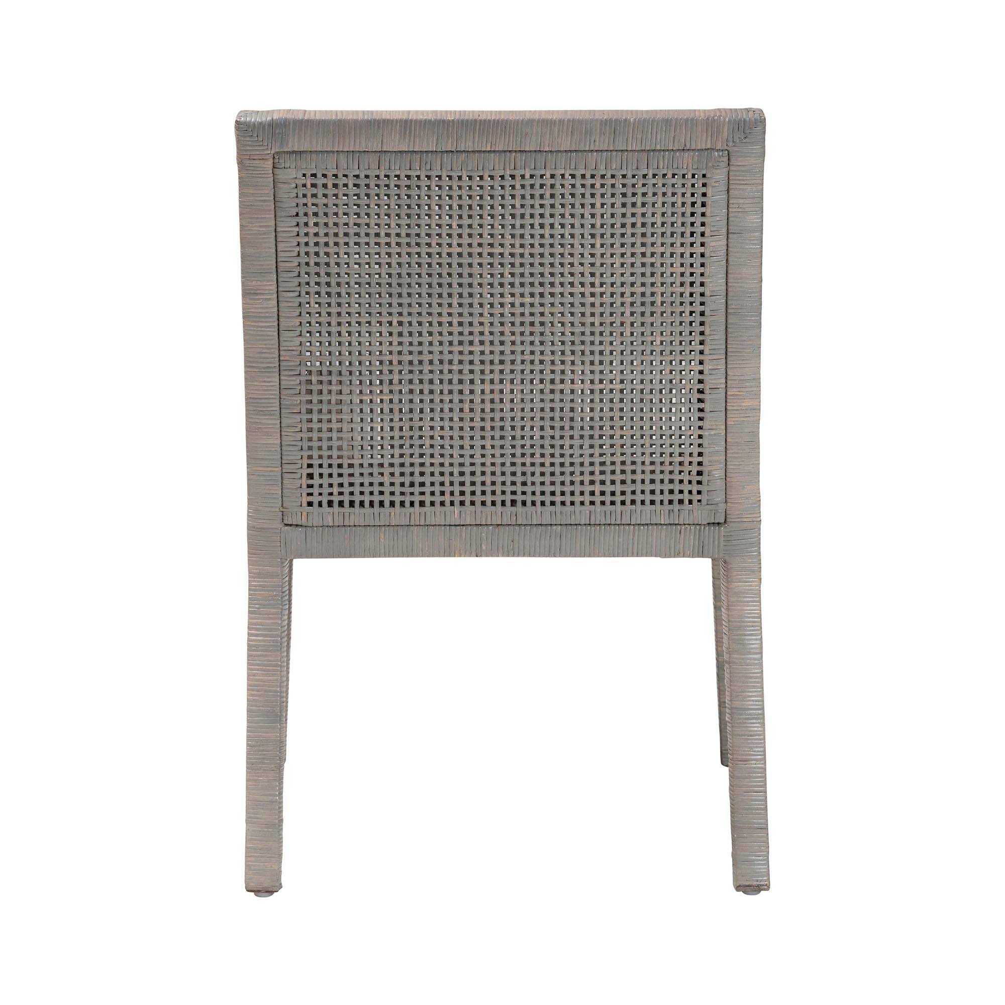 Back. bali & pari - Karis Rattan Dining Chair with Cushion - Handwoven Wicker Armchair with Mahogany Wood Frame - French Grey.