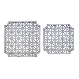 BreeBe - Woven Wood Square Wall Hanging (Set of 2) - Grey, White