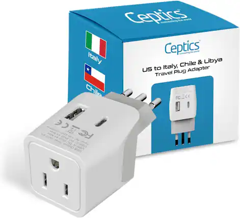 Ceptics
connecting the world
US to Italy, Chile & Libya
Travel Plug Adapter
FCCE
4A 2H409/09
Max FCECE
4A 100-250V
FC SV/2
4A 5V/2
Total 5V/24 DC
Input: AC 100-250V
Output: USB-A USB
CE
FC