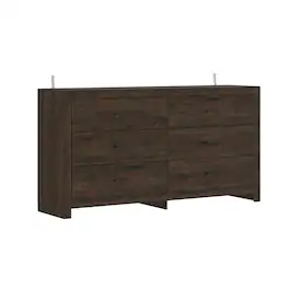 FUFU & GAGA - FUFU&GAGA Rustic Wood 6 - Drawer Horizontal Dresser with Anti - Tip Design – Ideal for Bedroom - Brown