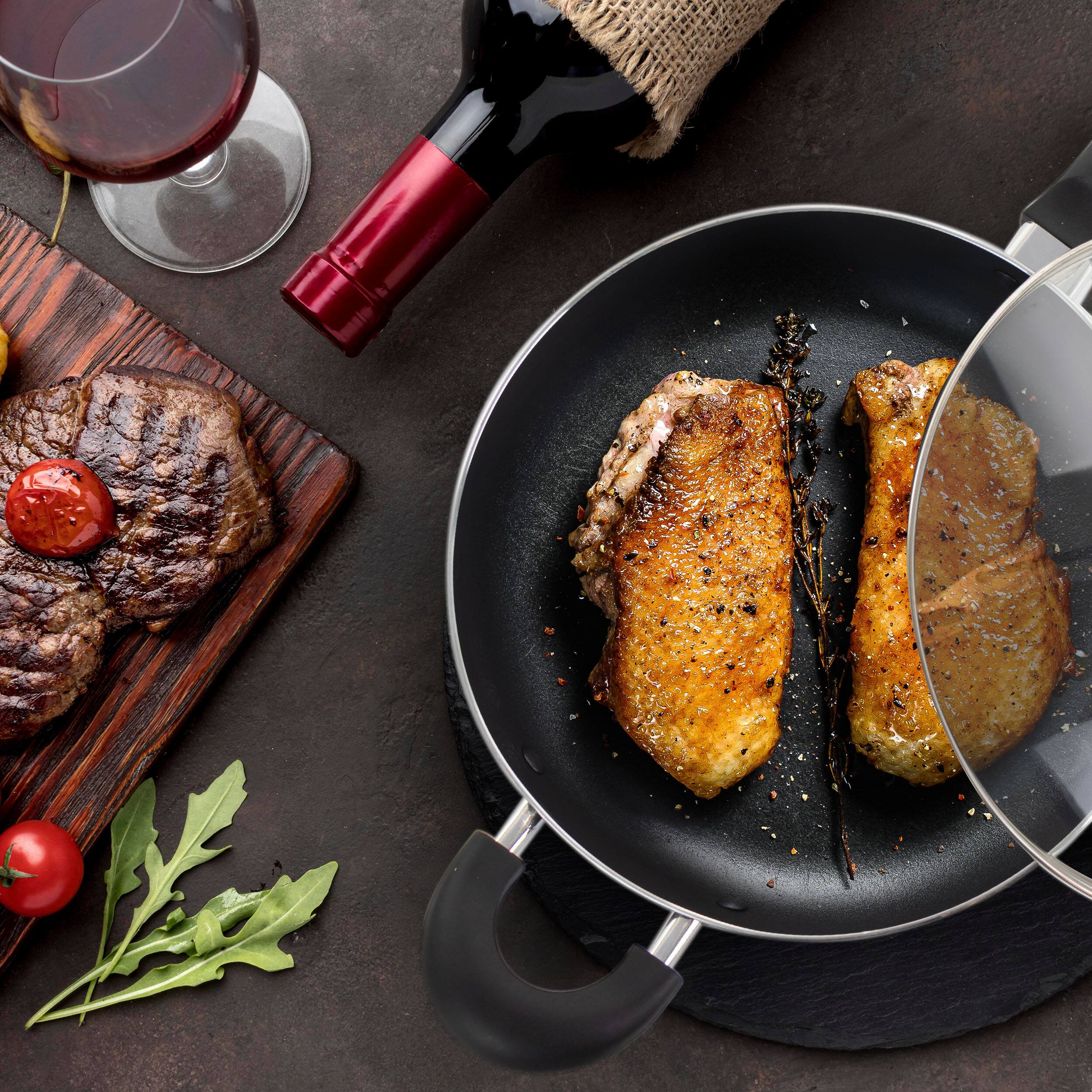 Alt View 4. Oster - Oster Clairborne 10.25 Inch Aluminum Sauté Pan with Lid in Charcoal Grey - Charcoal.