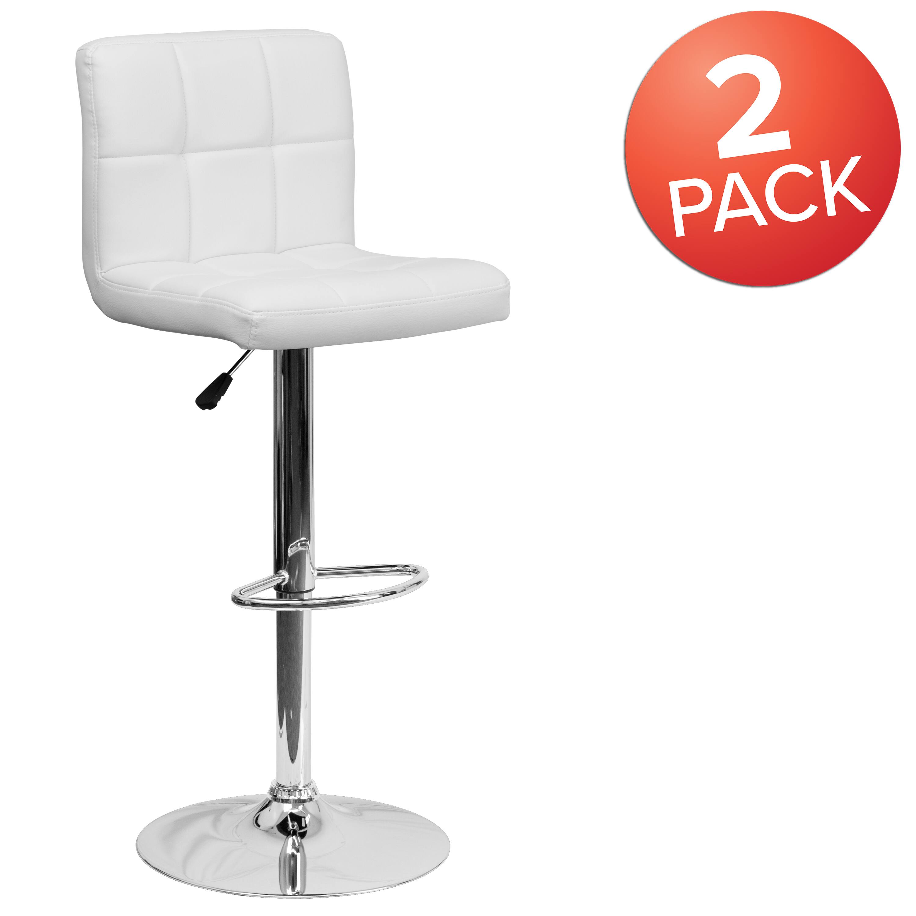 Alt View 2. Emma + Oliver - 2 Pack Contemporary Quilted Vinyl Adjustable Height Barstool with Chrome Base - White.