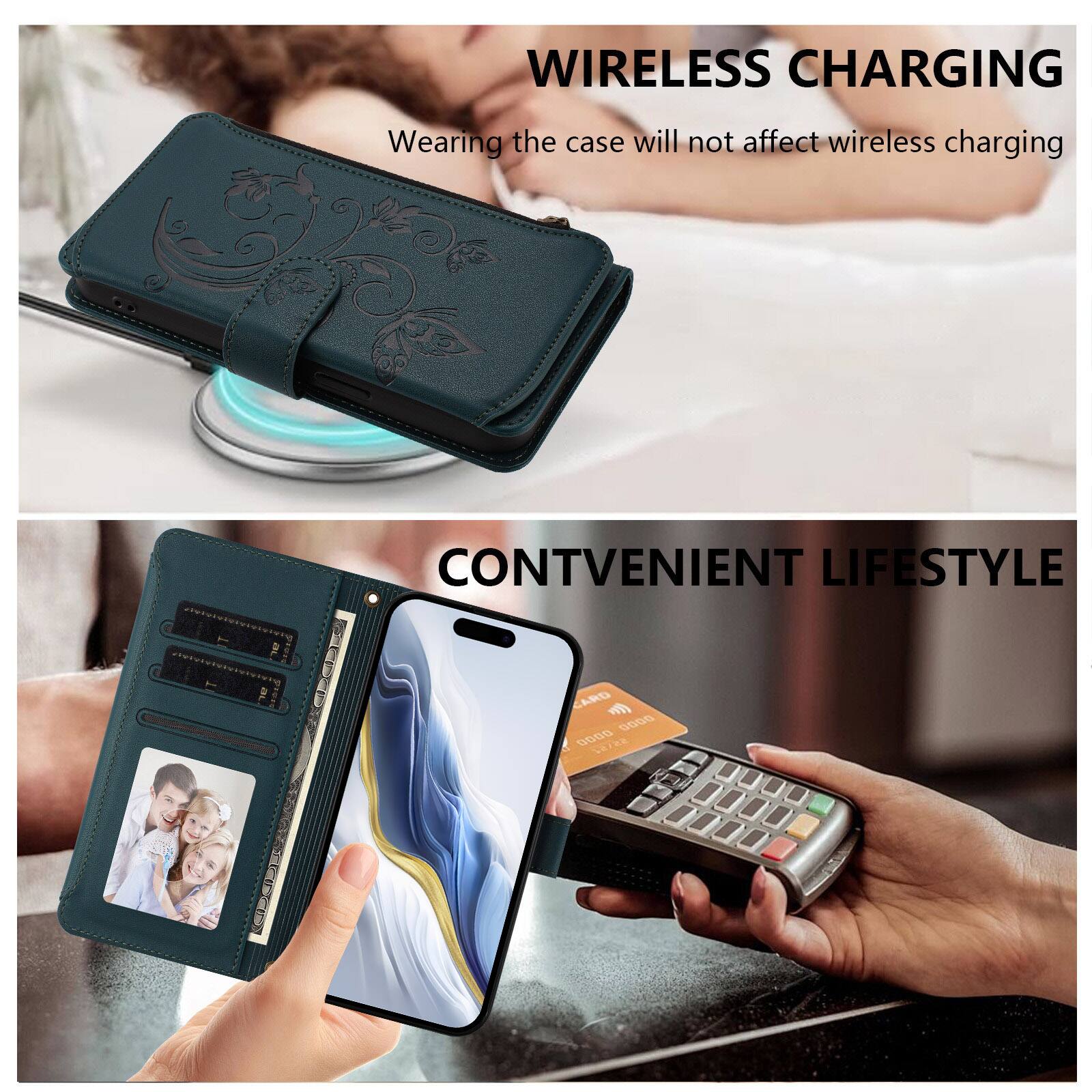 WIRELESS CHARGING  
Wearing the case will not affect wireless charging

CONVENIENT LIFESTYLE  
CARD 0000 0000