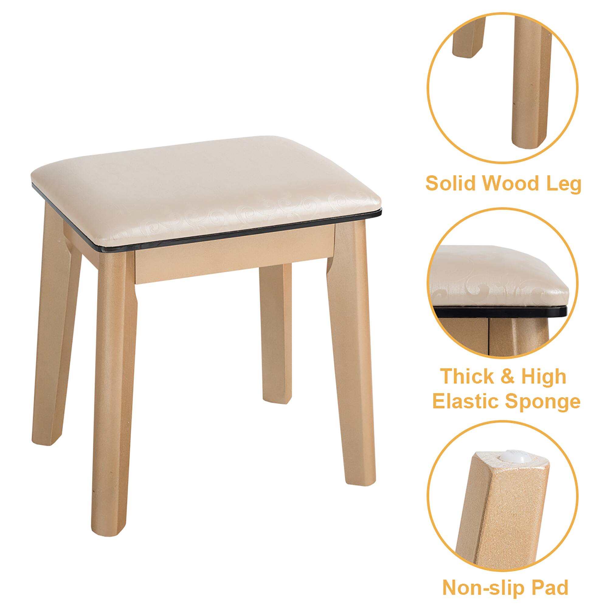 - Solid Wood Leg
- Thick & High Elastic Sponge
- Non-slip Pad