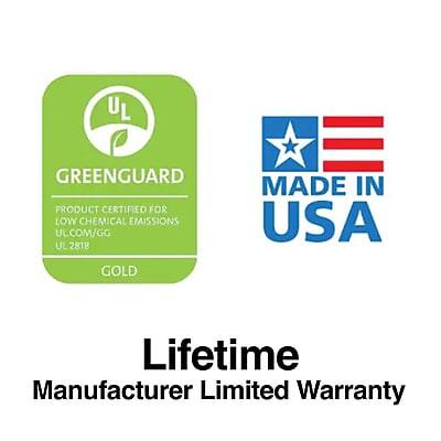 - UL GREENGUARD PRODUCT CERTIFIED FOR LOW CHEMICAL EMISSIONS UL 2818 GOLD
- MADE IN USA
- Lifetime Manufacturer Limited Warranty