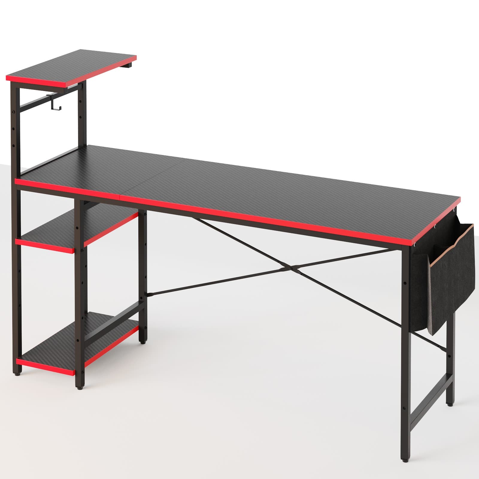 Alt View 16. Bestier - 61inch Gaming Desk with LED Lights Storage Shelves File Pockets & Hooks Spacious RGB Gaming Table - Black.