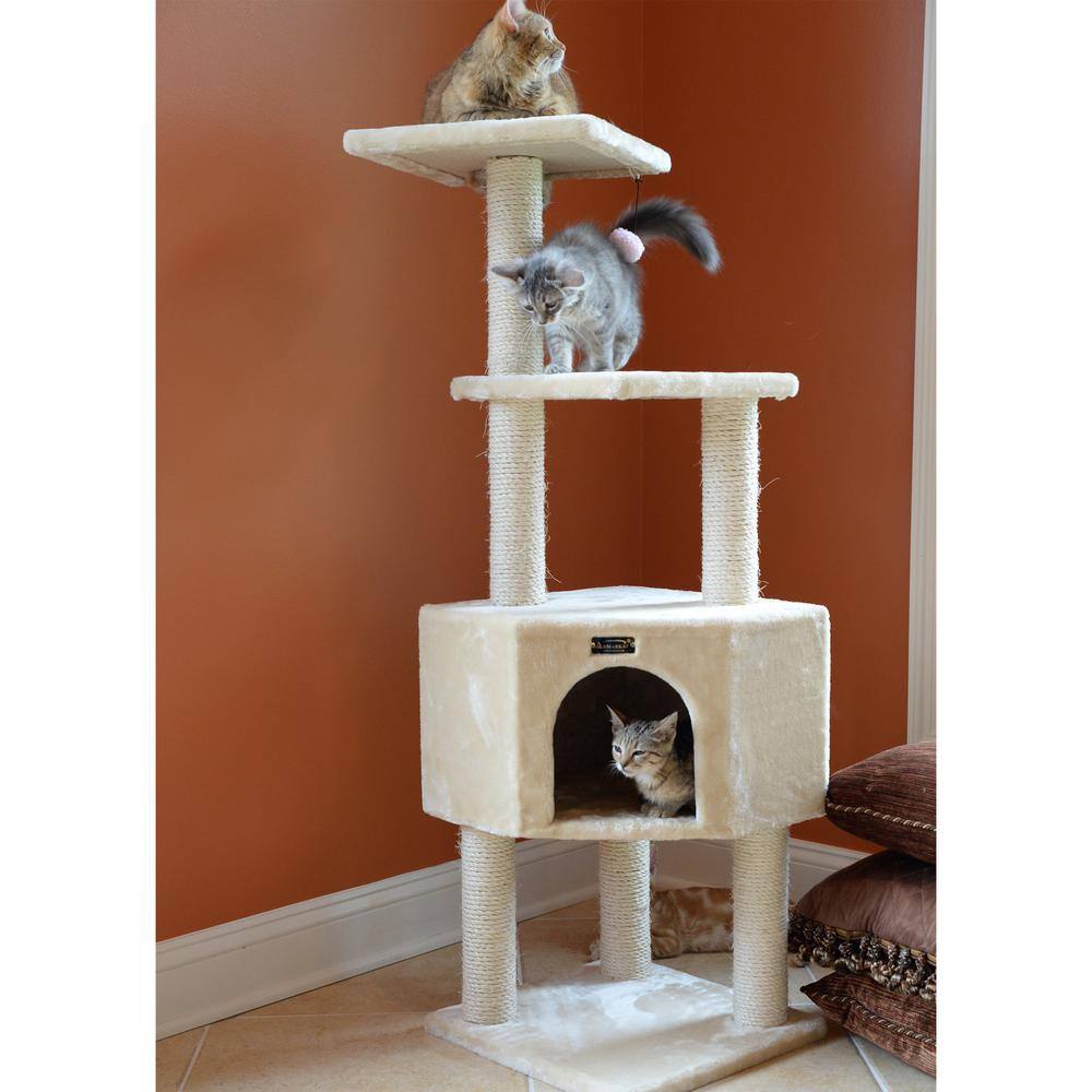 Angle. Armarkat - 3 Levels Real Wood Cat Tower For Kittens Play 48 Height Beige - Beige.