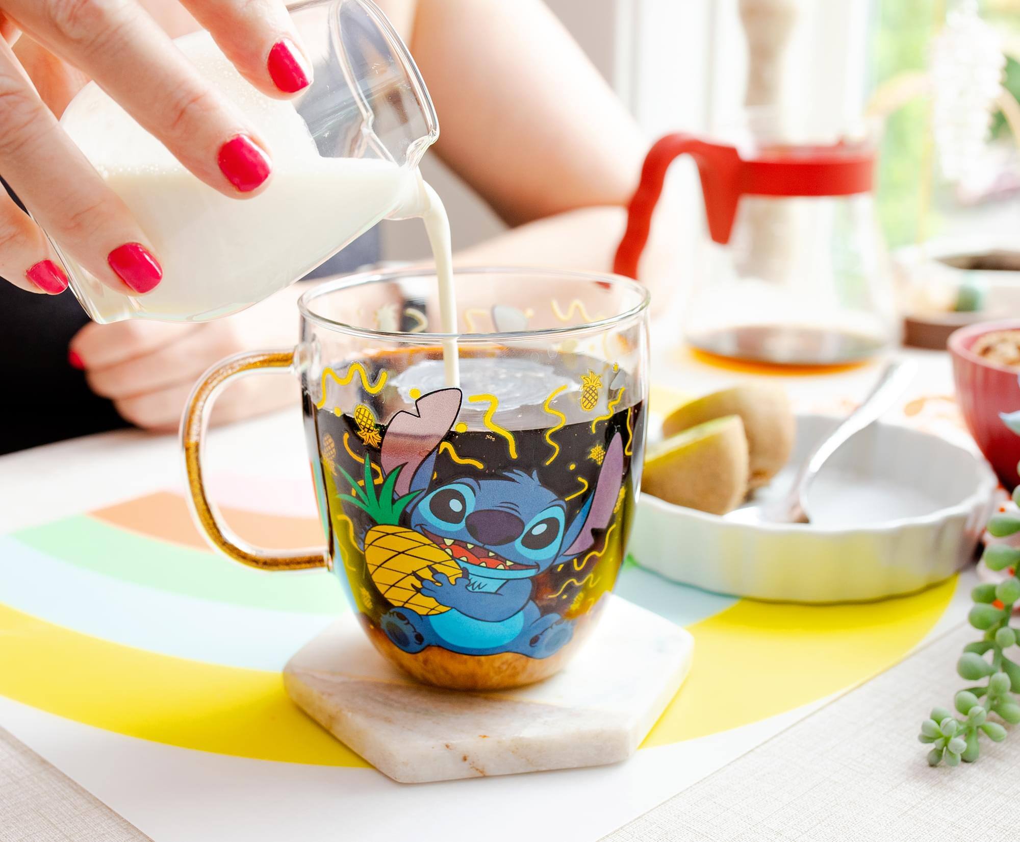 Alt View 4. Silver Buffalo - Disney Lilo & Stitch Pineapples Glitter Handle Glass Mug | 14 Ounces - Blue.