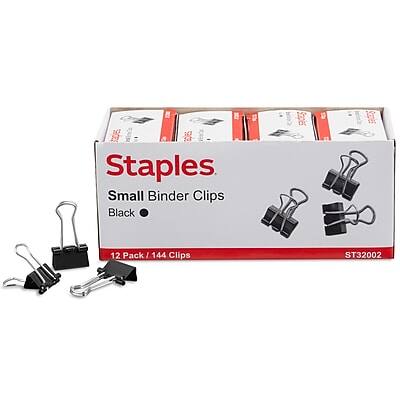 Staples  
Small Binder Clips  
Black  
12 Pack / 144 Clips  
ST32002