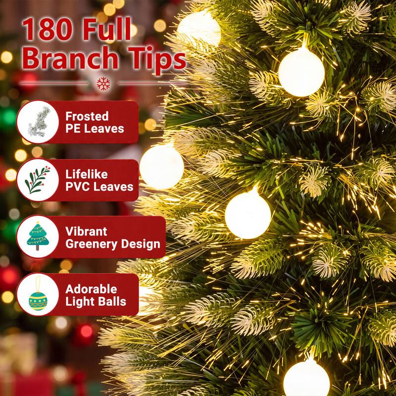 180 Full Branch Tips

- Frosted PE Leaves
- Lifelike PVC Leaves
- Vibrant Greenery Design
- Adorable Light Balls