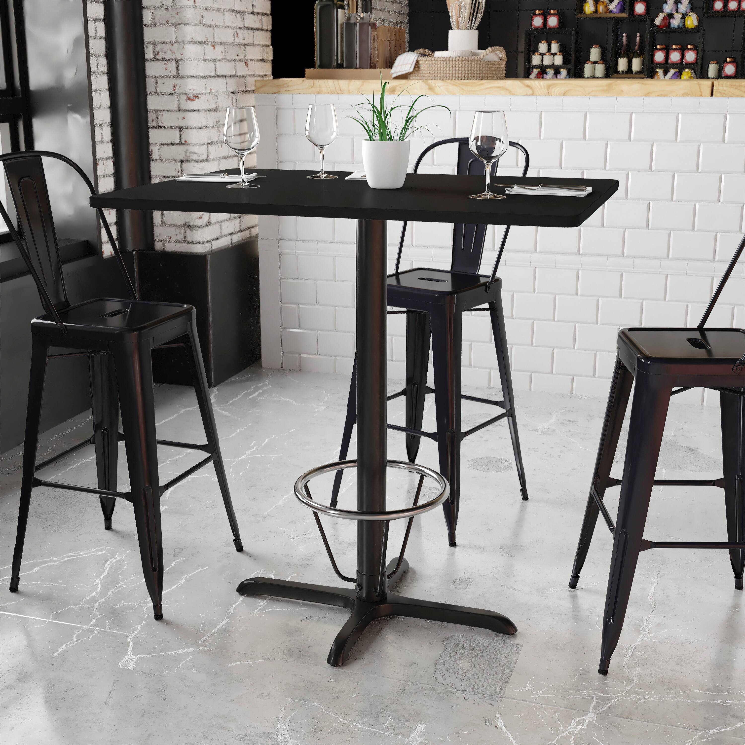 Angle. Flash Furniture - Stiles 30'' x 42'' Rectangular Black Laminate Table Top with 23.5'' x 29.5'' Bar Height Table Base and Foot Ring - Black.