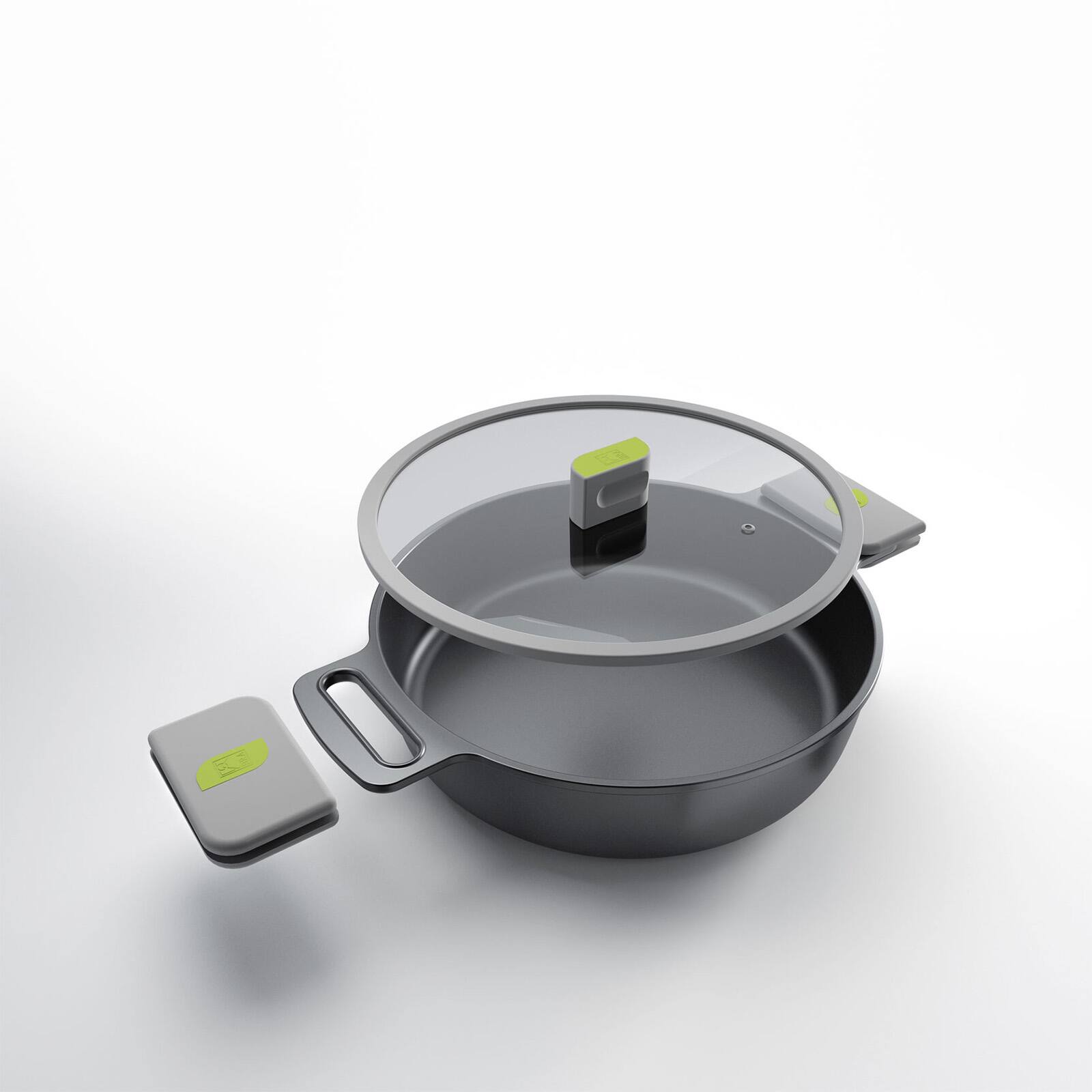 Alt View 4. BRA Cookware - Life Ceramic Nonstick Sauté Pan w/Glass Lid, 12.5 Inch, 5.3 Quart - Black.